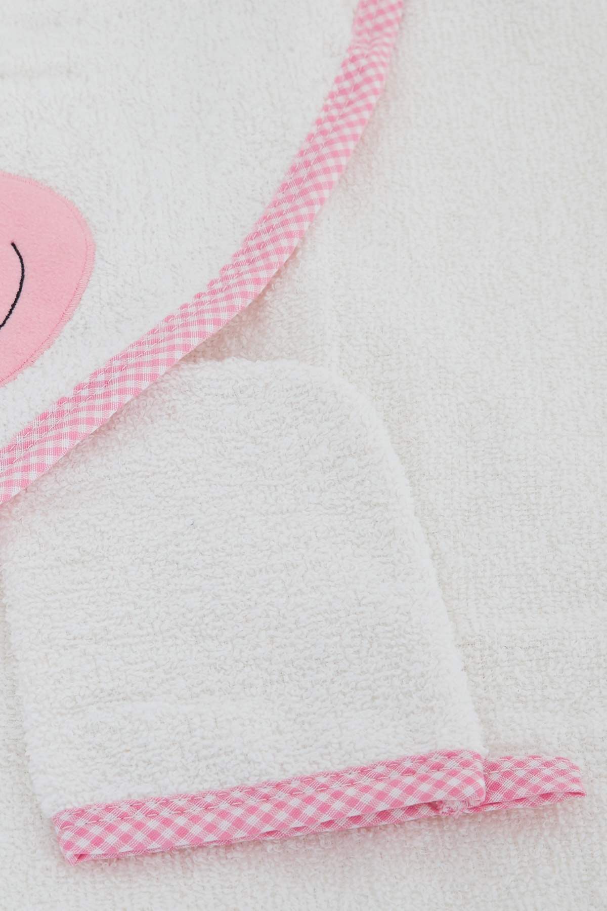 ELMA ŞEKERİ Bebek Banyo Havlusu Keseli Ayıcık Nakışlı Beyaz