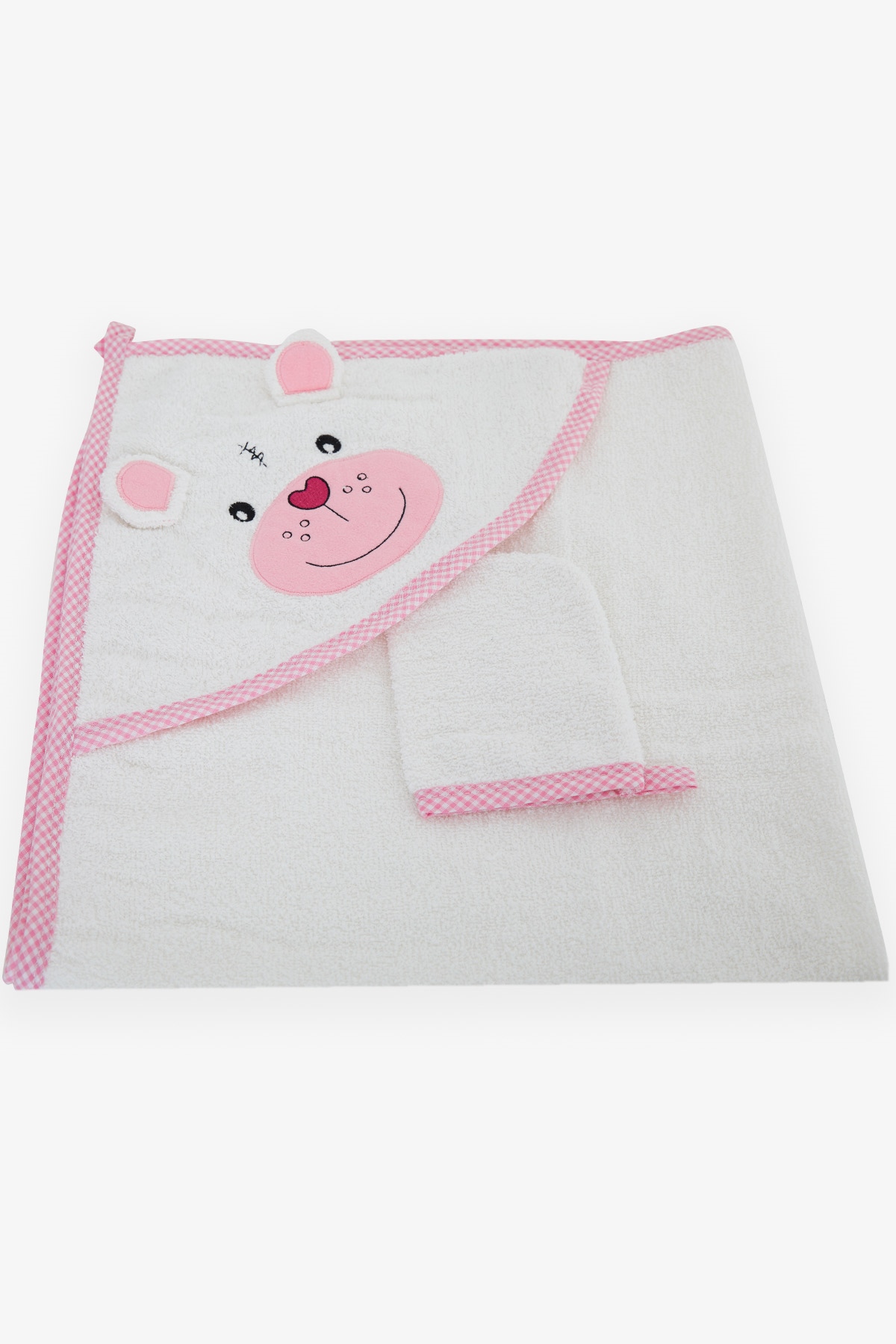 ELMA ŞEKERİ Bebek Banyo Havlusu Keseli Ayıcık Nakışlı Beyaz