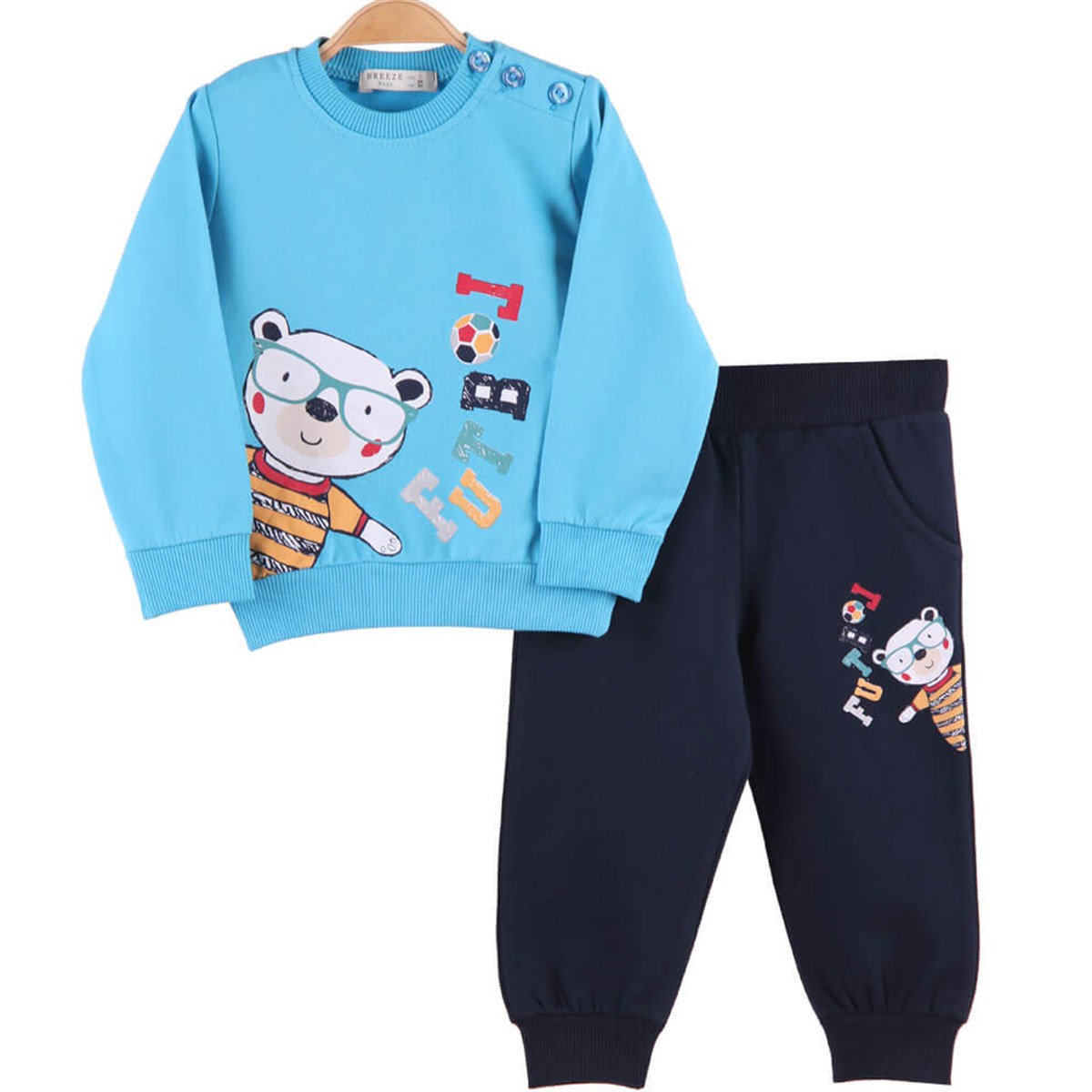 Erkek Bebek Eşofman Takımı Baskılı Mavi-Lacivert (9 Ay-3 Yaş) BREEZE