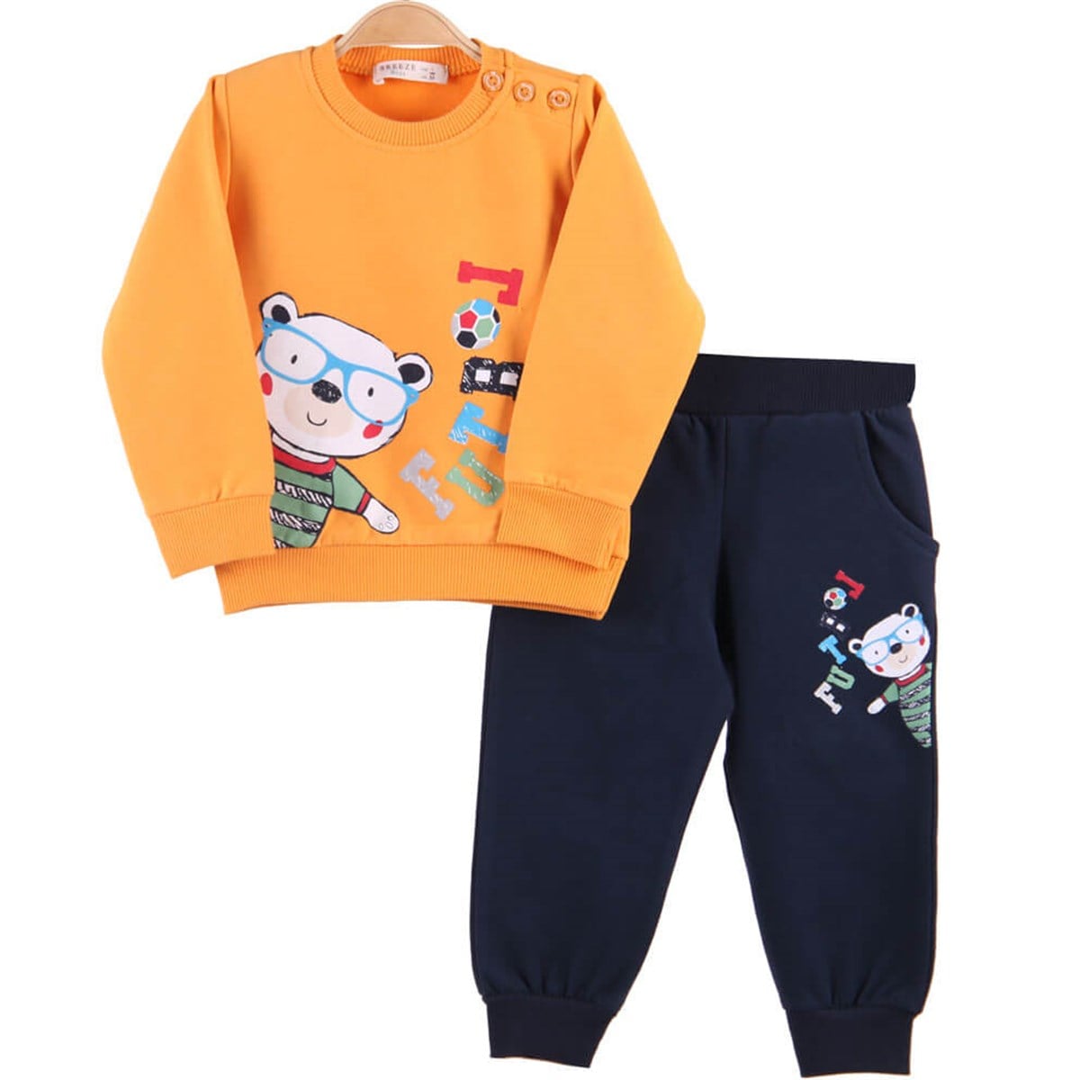 Erkek Bebek Eşofman Takımı Baskılı Sarı-Lacivert (9 Ay-3 Yaş) BREEZE
