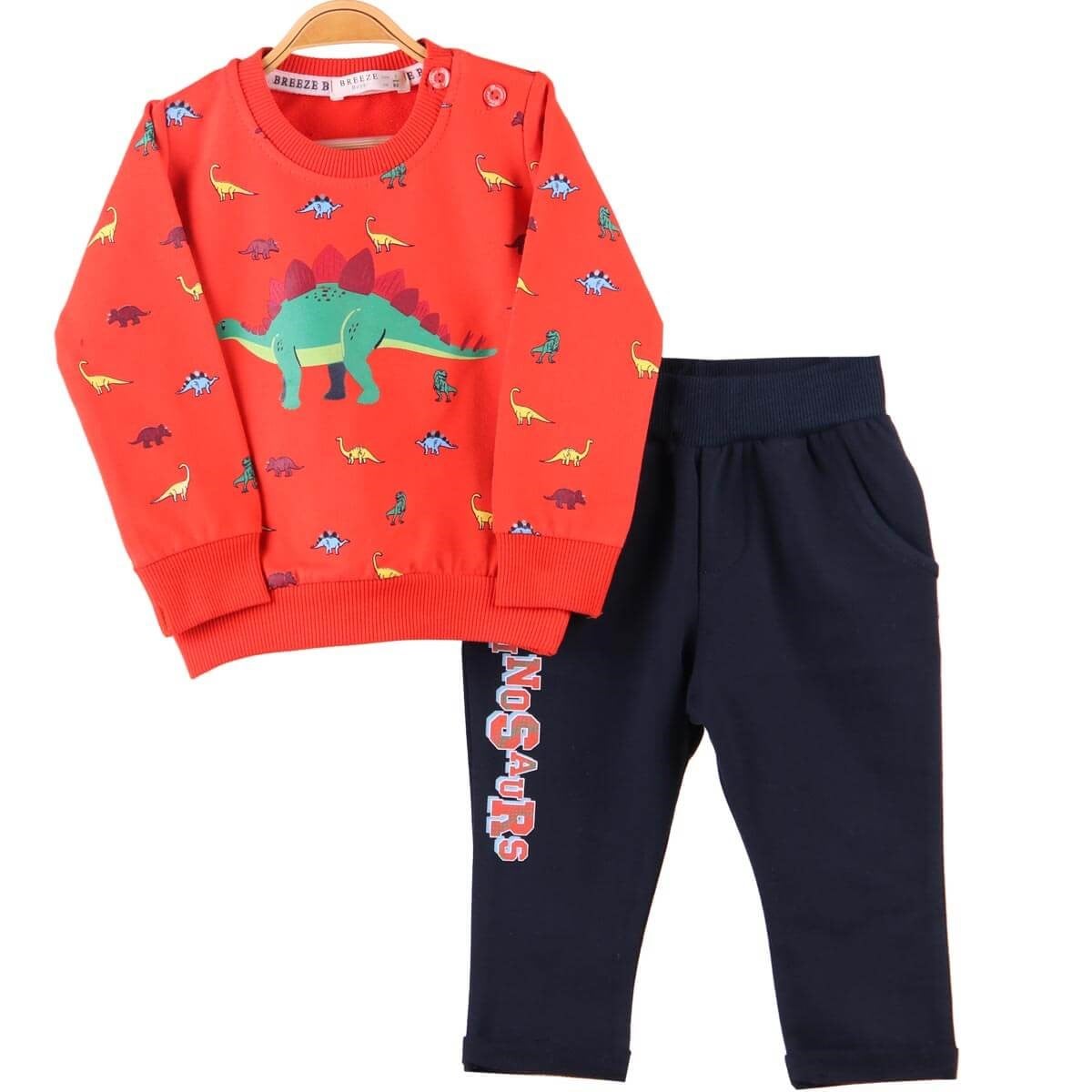Erkek Bebek Eşofman Takımı Dinozorlu Turuncu (9 Ay-3 Yaş) BREEZE