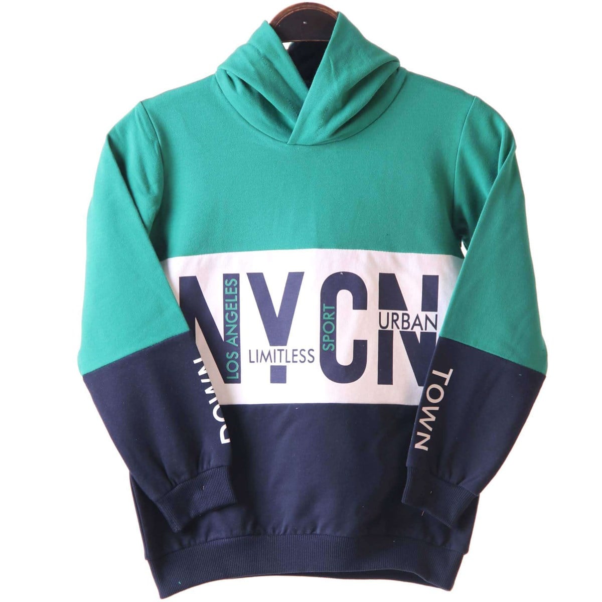 Erkek Çocuk Kapüşonlu Sweat Yeşil-Lacivert (8-14 Yaş) BREEZE