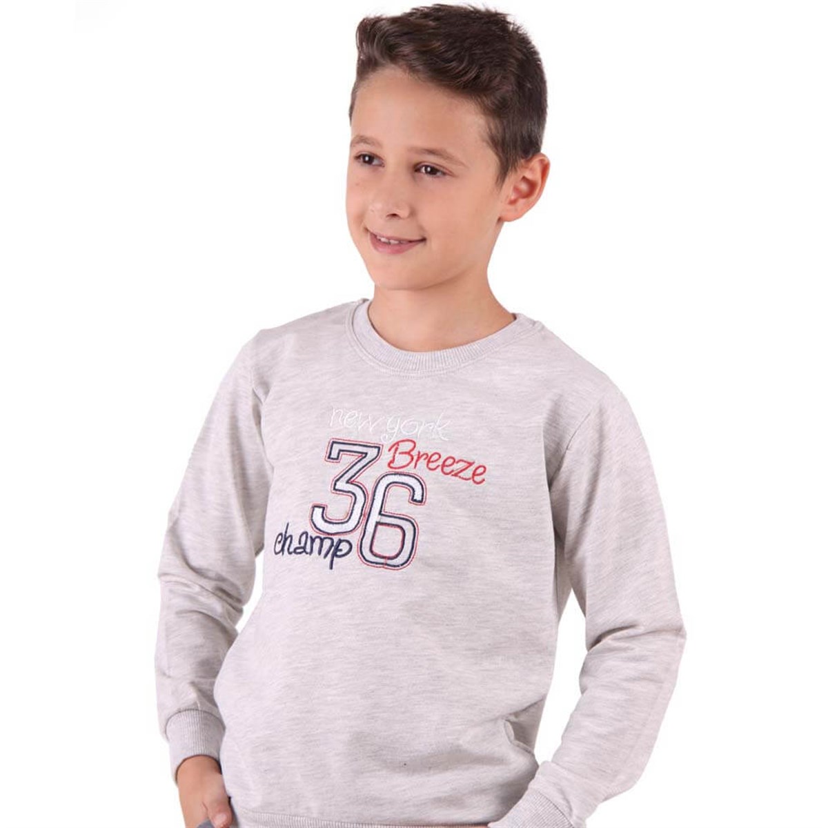 Erkek Çocuk Baskılı Sweat  Breeze Gri-Kırmızı