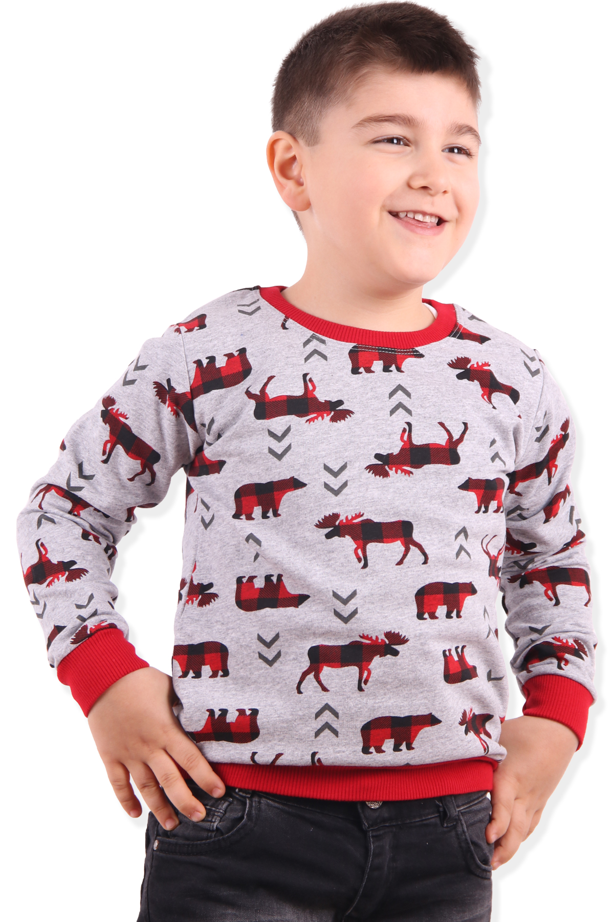 Erkek Çocuk Sweatshirt Geyik Desenli Gri (2-6 Yaş) BREEZE