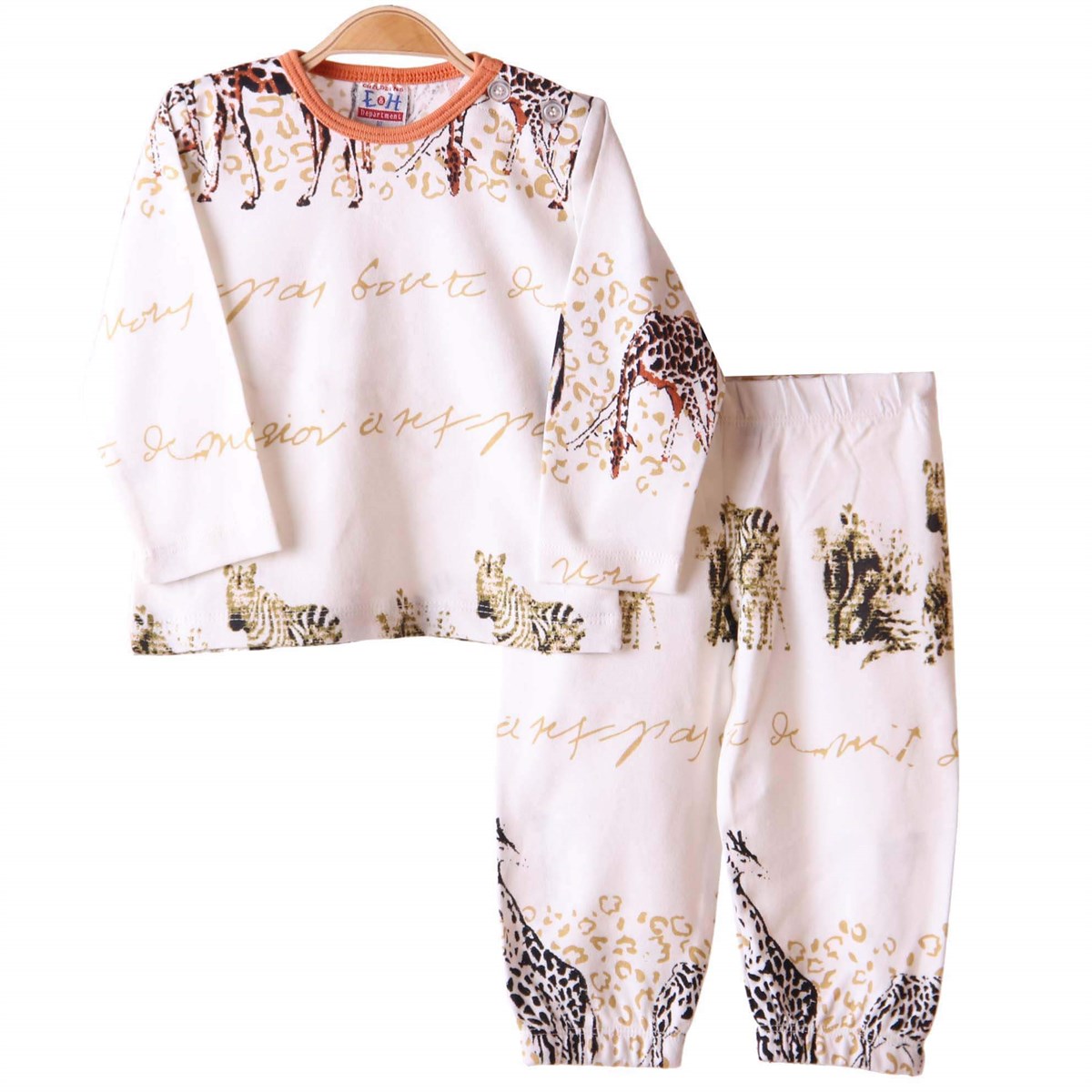 Erkek Pijama Takımı Zürafalı Ekru-Turuncu(1-4 Yaş) BREEZE