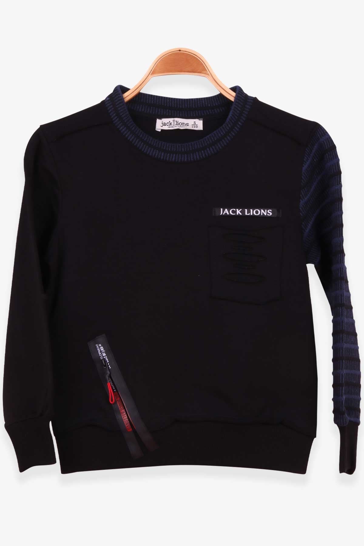 Escabel Erkek Çocuk Sweatshirt Cep Detaylı Siyah (5-8 Yaş)