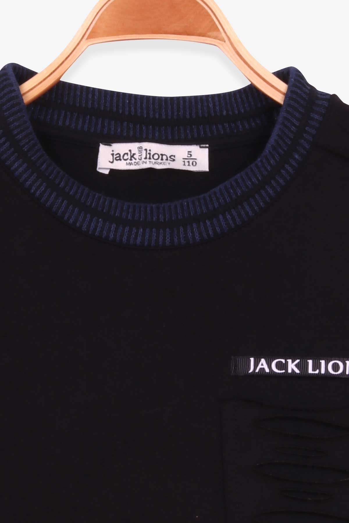 Escabel Erkek Çocuk Sweatshirt Cep Detaylı Siyah (5-8 Yaş)
