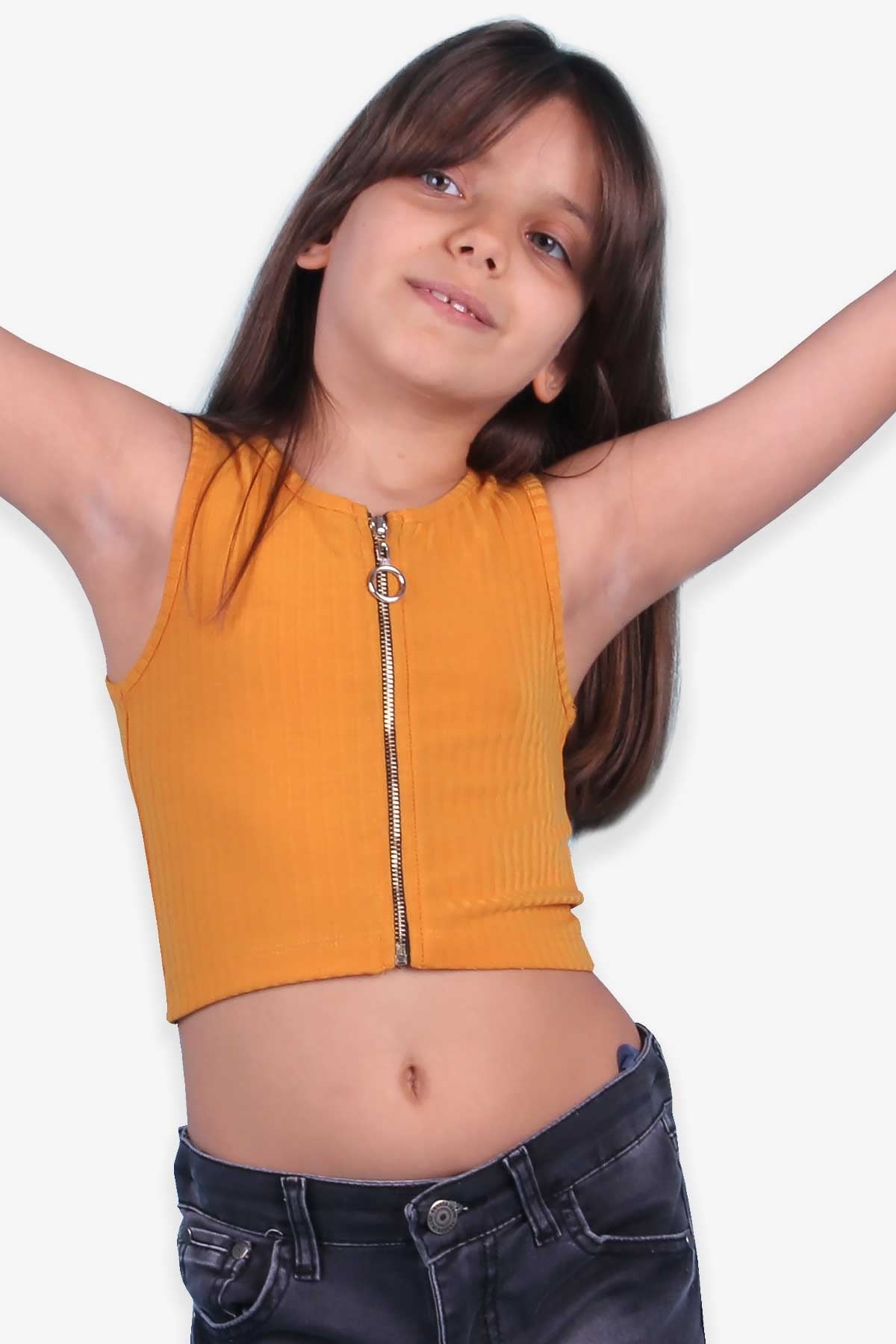 ESCABEL Kız Çocuk Büstiyer Fermuarlı Basic Hardal Sarı (5-16 Yaş)
