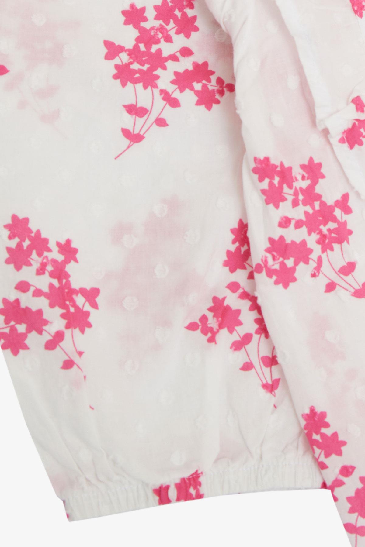 ESCABEL Kız Çocuk Gömlek Çiçek Desenli Kolları Lastikli Beyaz (10-14 Yaş)