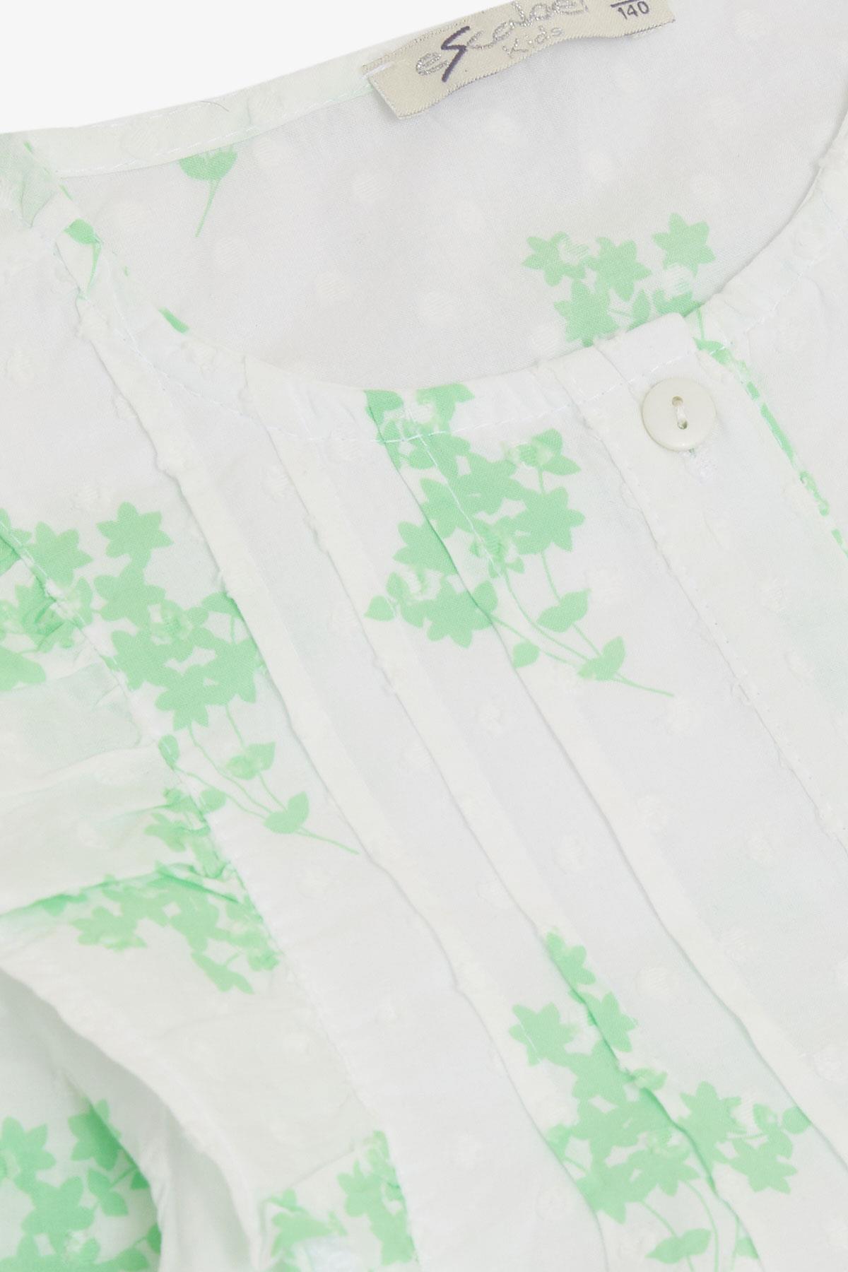 ESCABEL Kız Çocuk Gömlek Çiçek Desenli Kolları Lastikli Beyaz (10-14 Yaş)