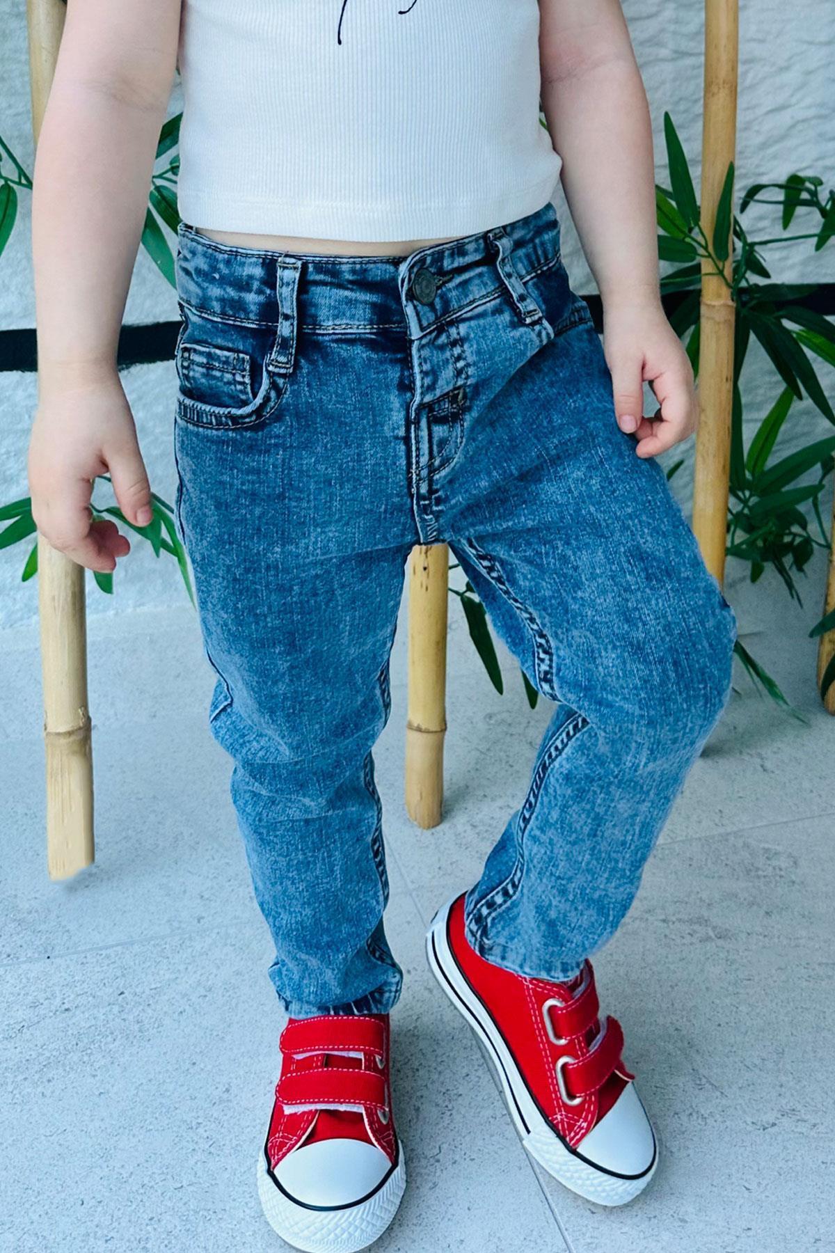 Escabel Kız Çocuk Jean Pantalon Cepli Mavi (1-4 Yaş)