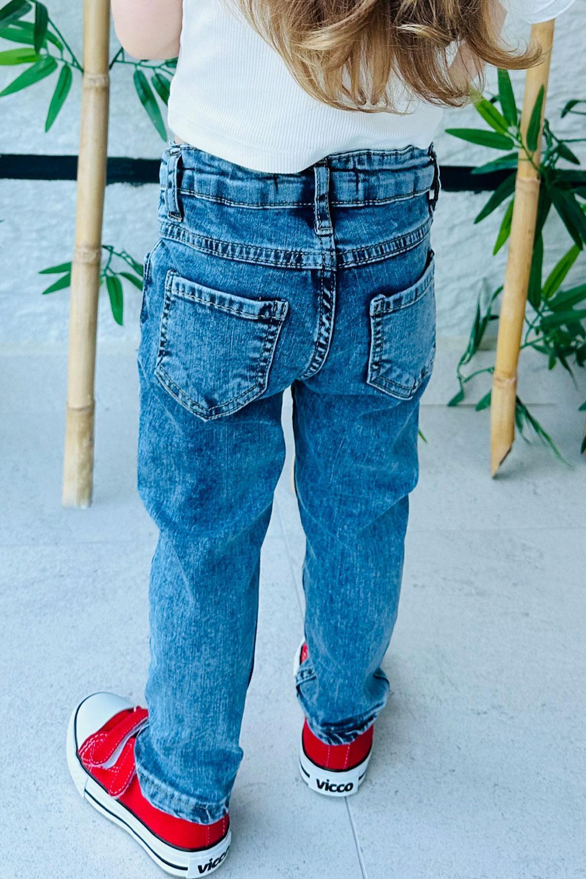 Escabel Kız Çocuk Jean Pantalon Cepli Mavi (1-4 Yaş)