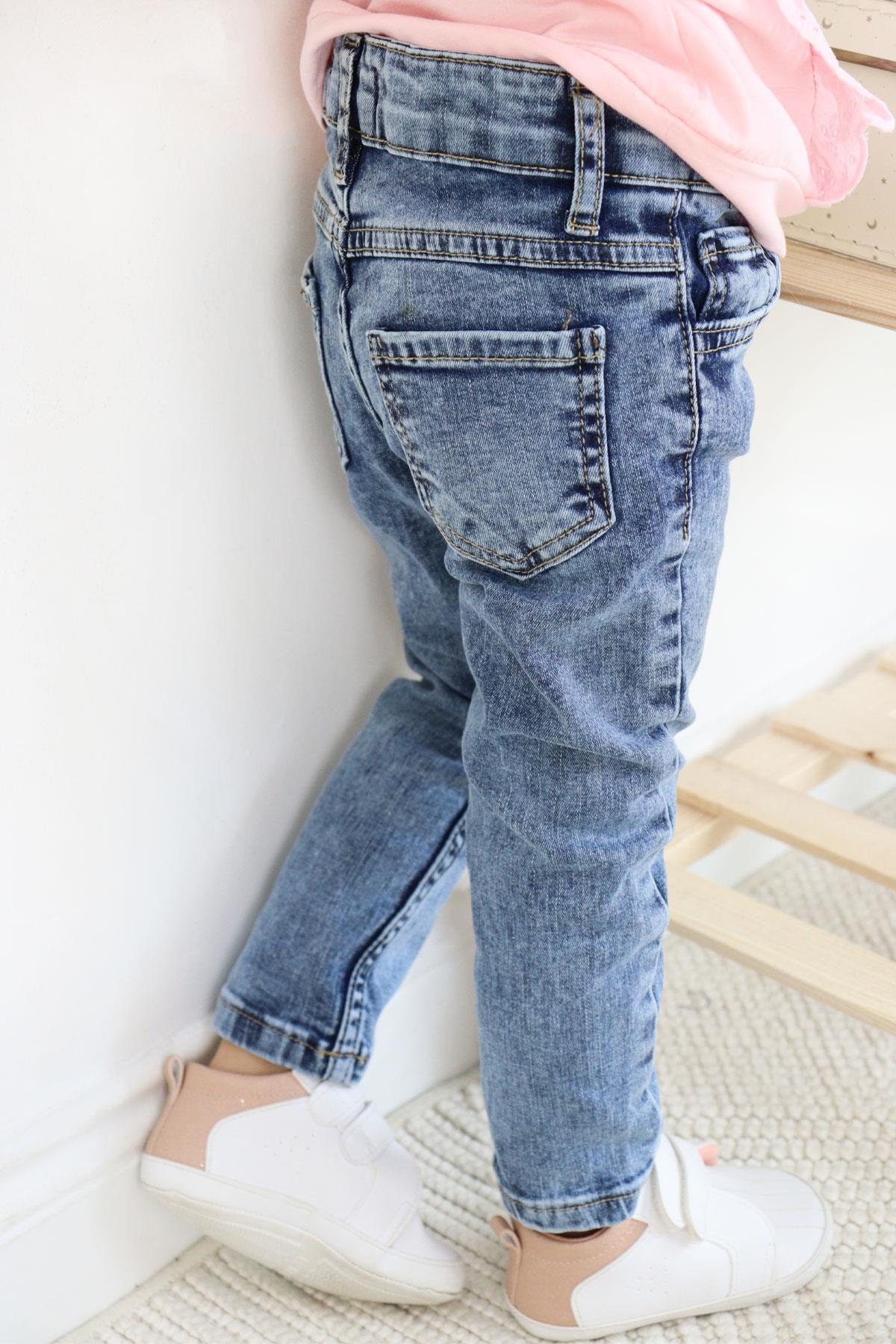 Escabel Kız Çocuk Jean Pantalon Cepli Mavi (1-4 Yaş)