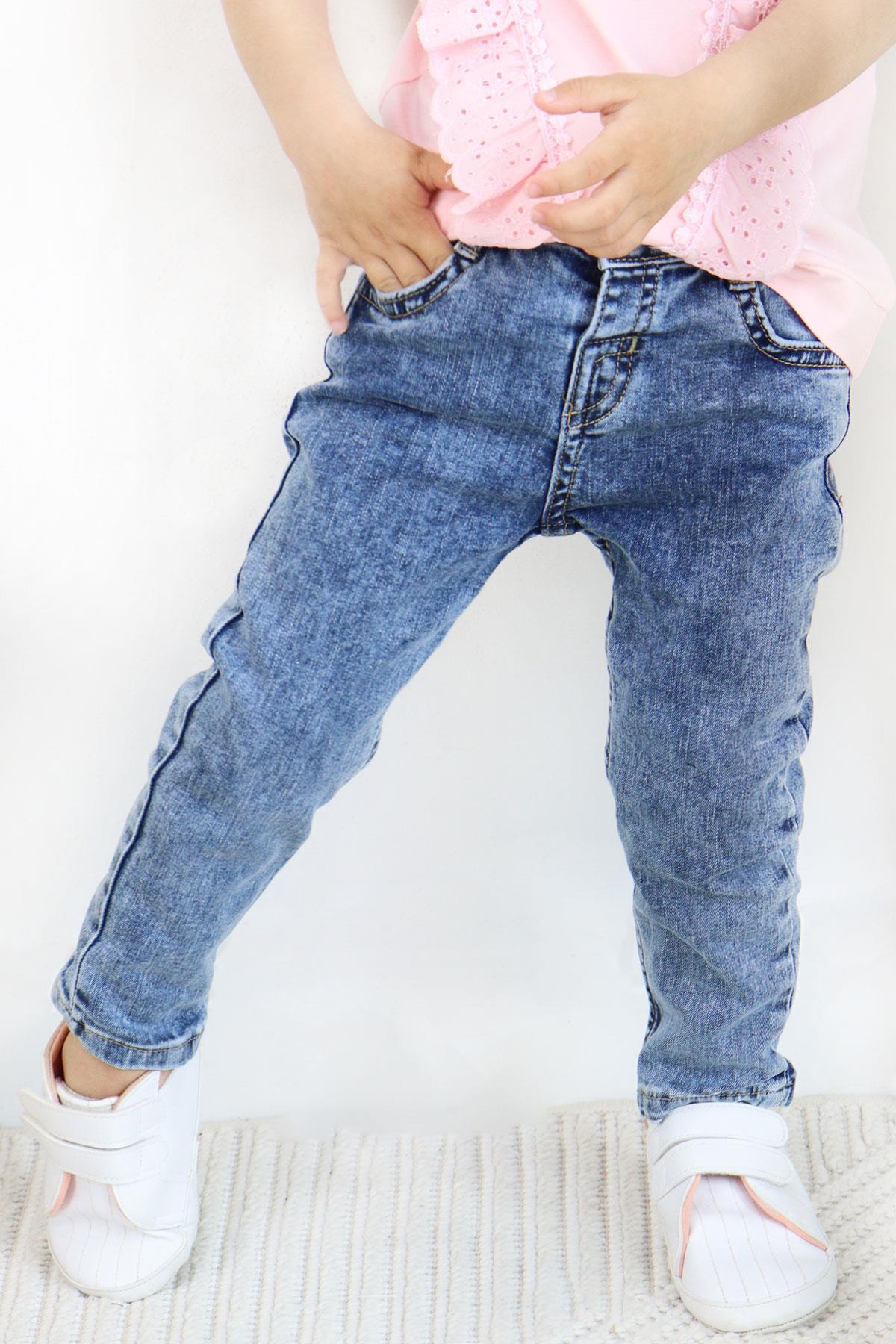 Escabel Kız Çocuk Jean Pantalon Cepli Mavi (1-4 Yaş)