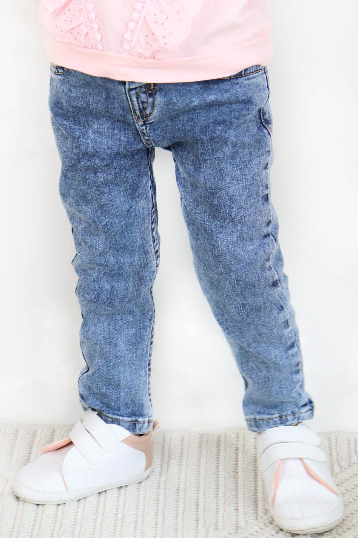 Escabel Kız Çocuk Jean Pantalon Cepli Mavi (1-4 Yaş)