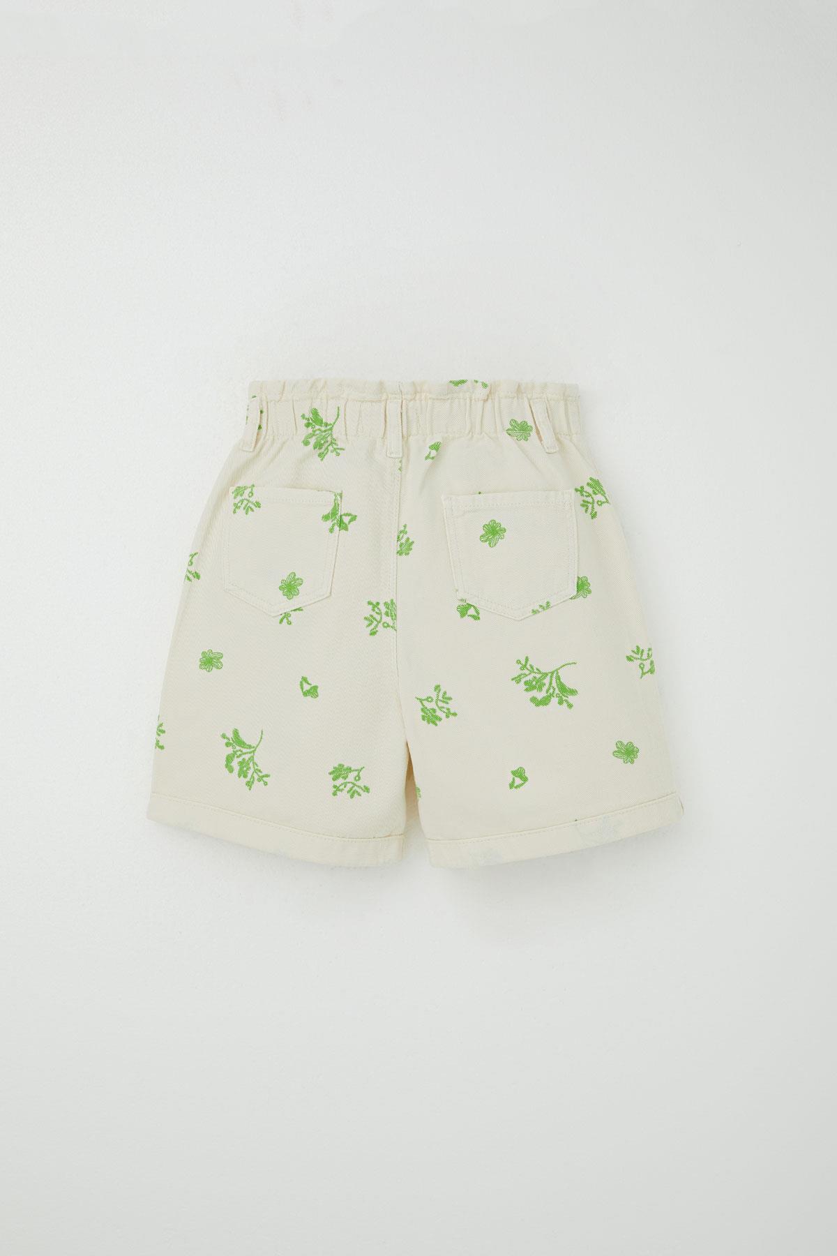 Escabel Kız Çocuk Jean Şort Çiçek Desenli Krem (10-14 Yaş)