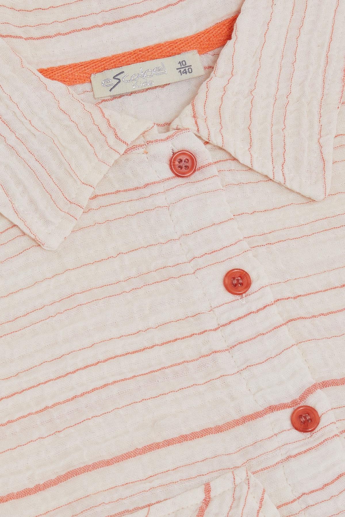 Escabel Kız Çocuk Kemer Boy Gömlek Fakir Kol Cepli Ekru (5-14 Yaş)