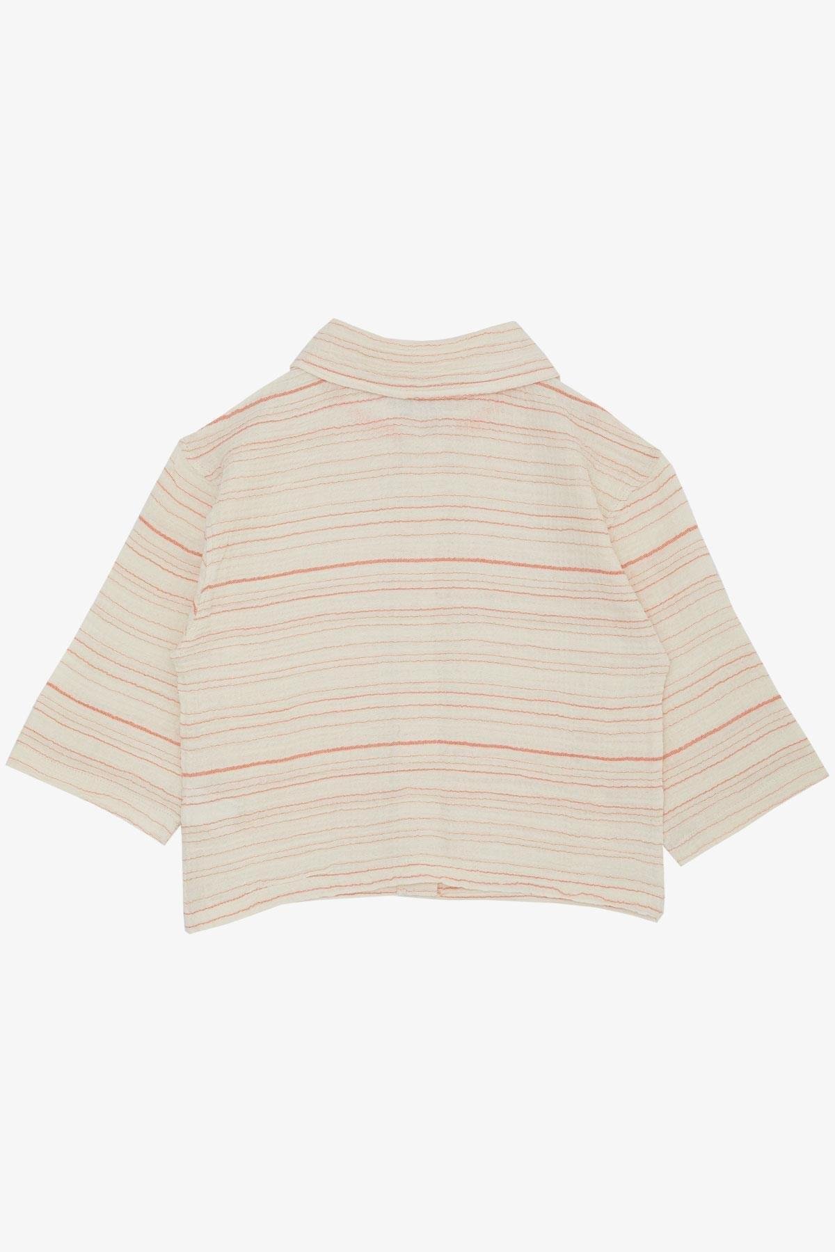 Escabel Kız Çocuk Kemer Boy Gömlek Fakir Kol Cepli Ekru (5-14 Yaş)