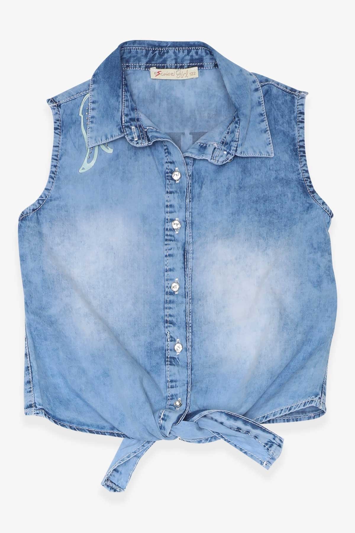 Escabel Kız Çocuk Kot Gömlek Baskılı Taşlı Açık Mavi (1-4 Yaş)