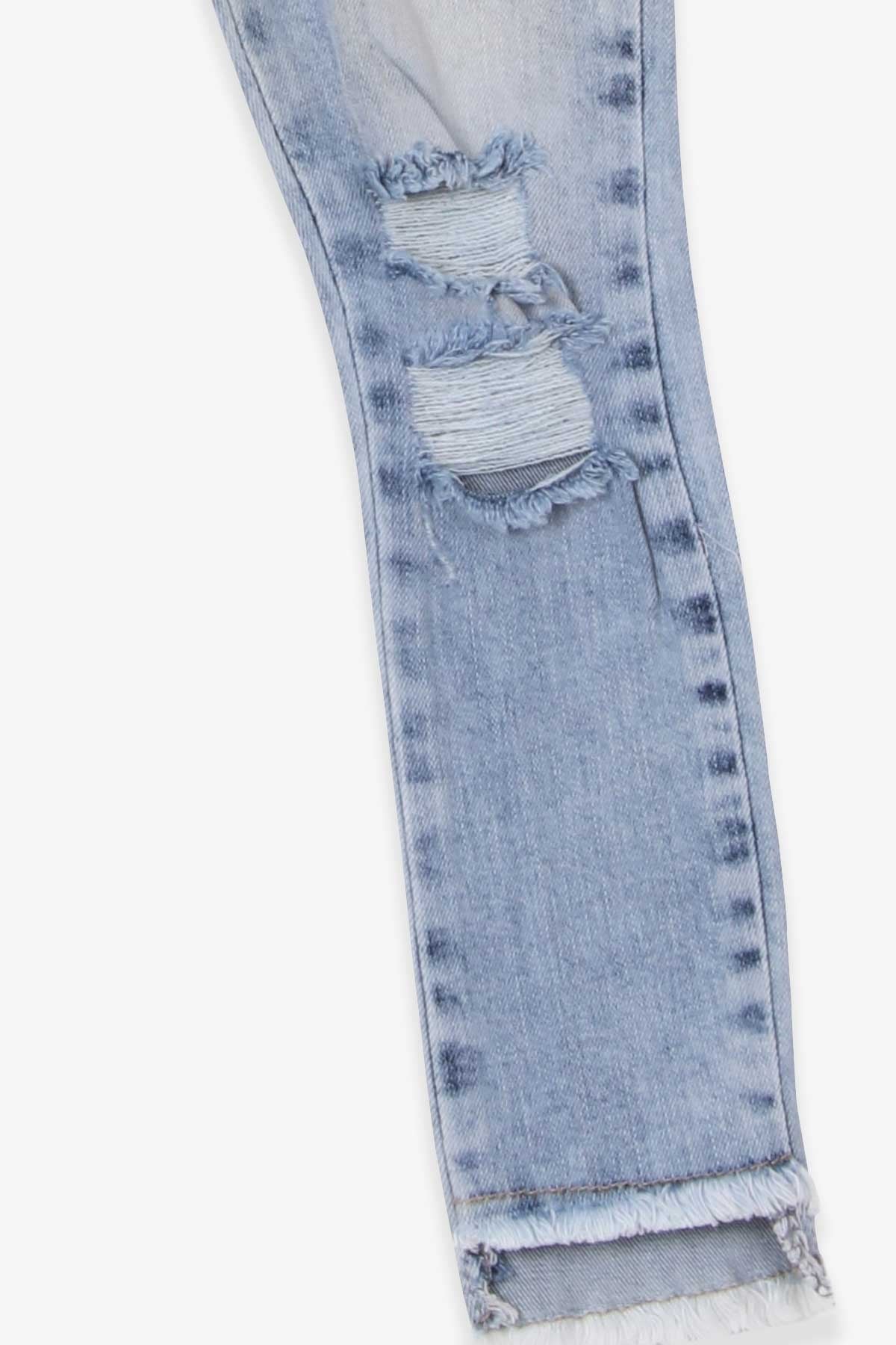 Escabel Kız Çocuk Kot Pantolon Beli Püsküllü Mavi (5-7 Yaş)