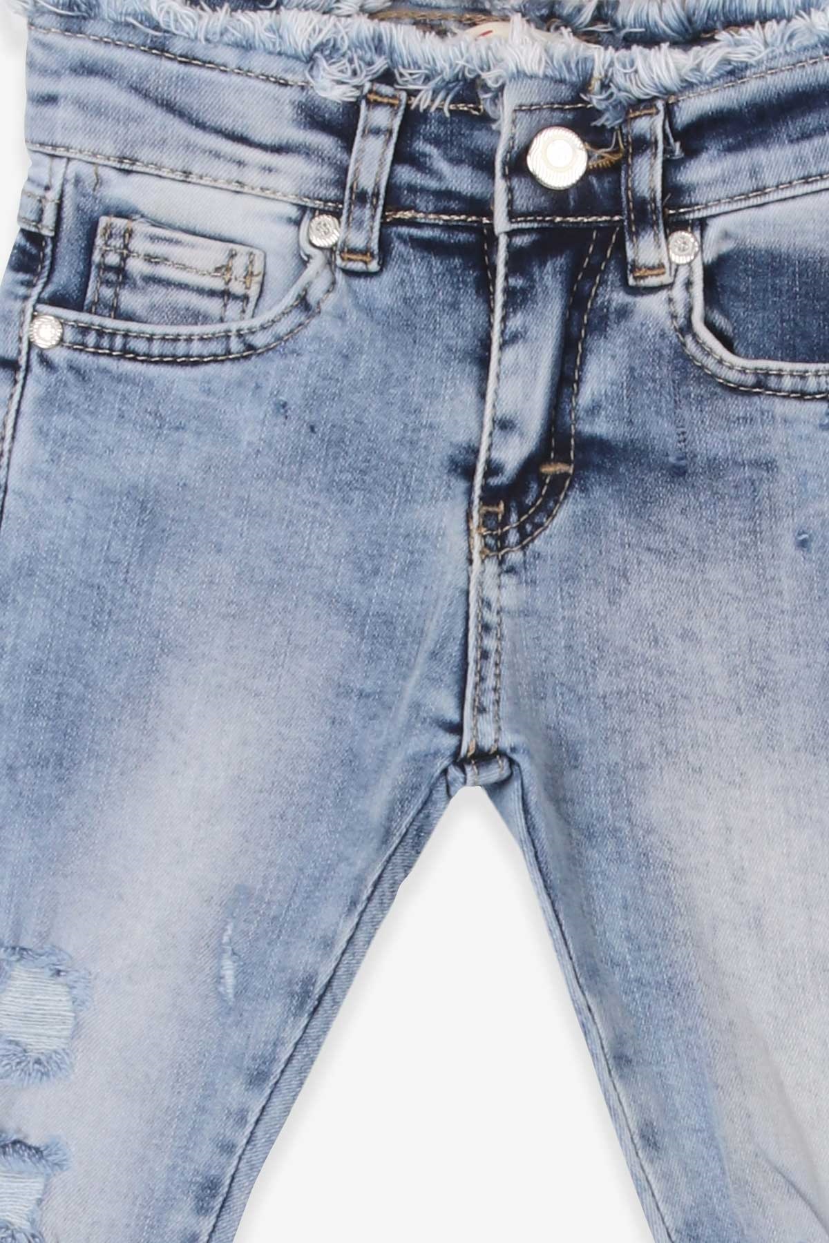 Escabel Kız Çocuk Kot Pantolon Beli Püsküllü Mavi (5-7 Yaş)