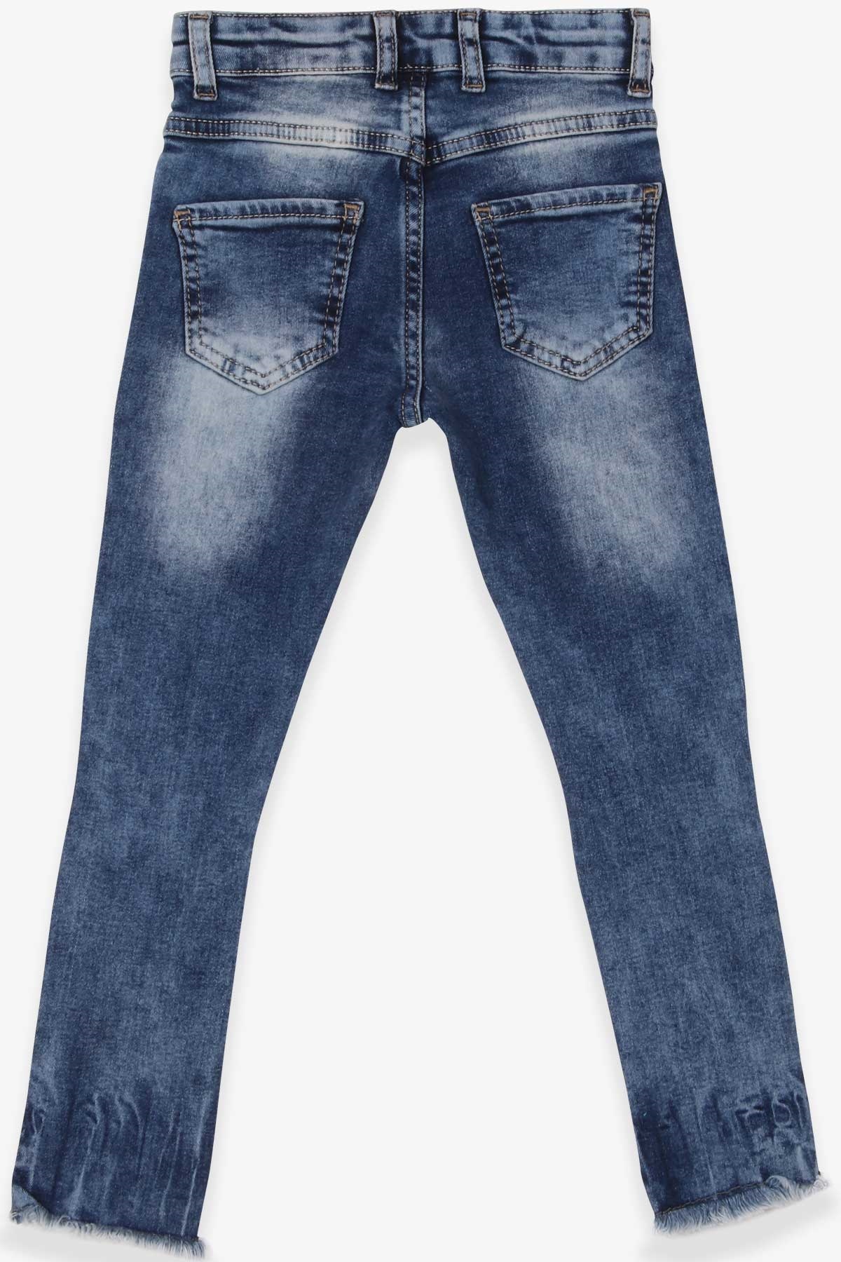 Escabel Kız Çocuk Kot Pantolon Paçası Taşlı Koyu Mavi (5-8 Yaş)