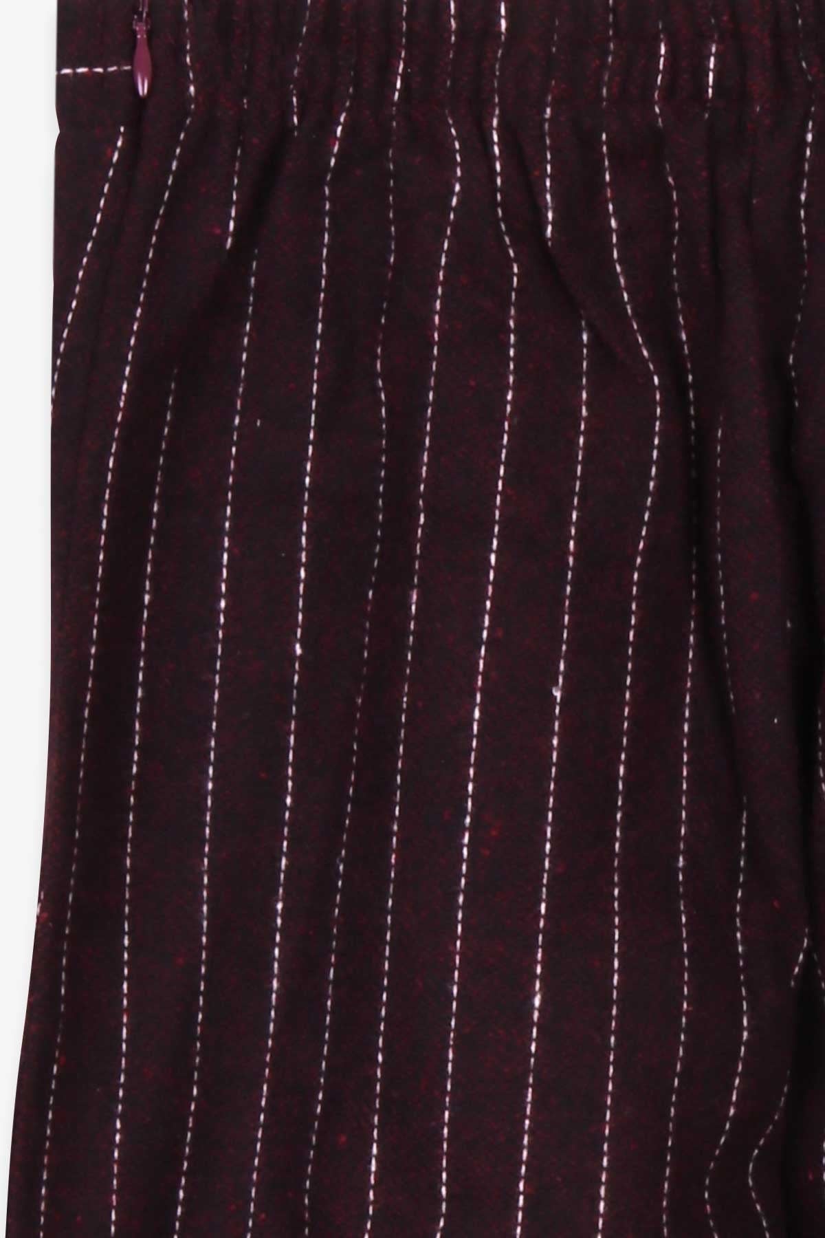 Escabel Kız Çocuk Pantolon Beli Lastikli Çizgili Desenli Bordo (5-9 Yaş)