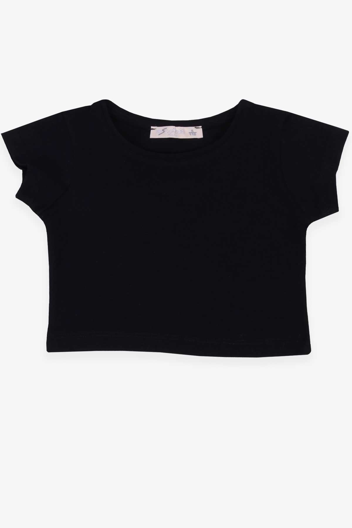 ESCABEL Kız Çocuk Tişört Basic Crop Top Siyah (5-14 Yaş)