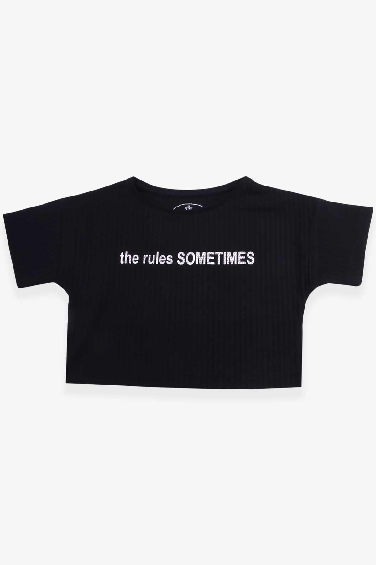 ESCABEL Kız Çocuk Tişört Baskılı Göbek Üstü Siyah (13 Yaş)