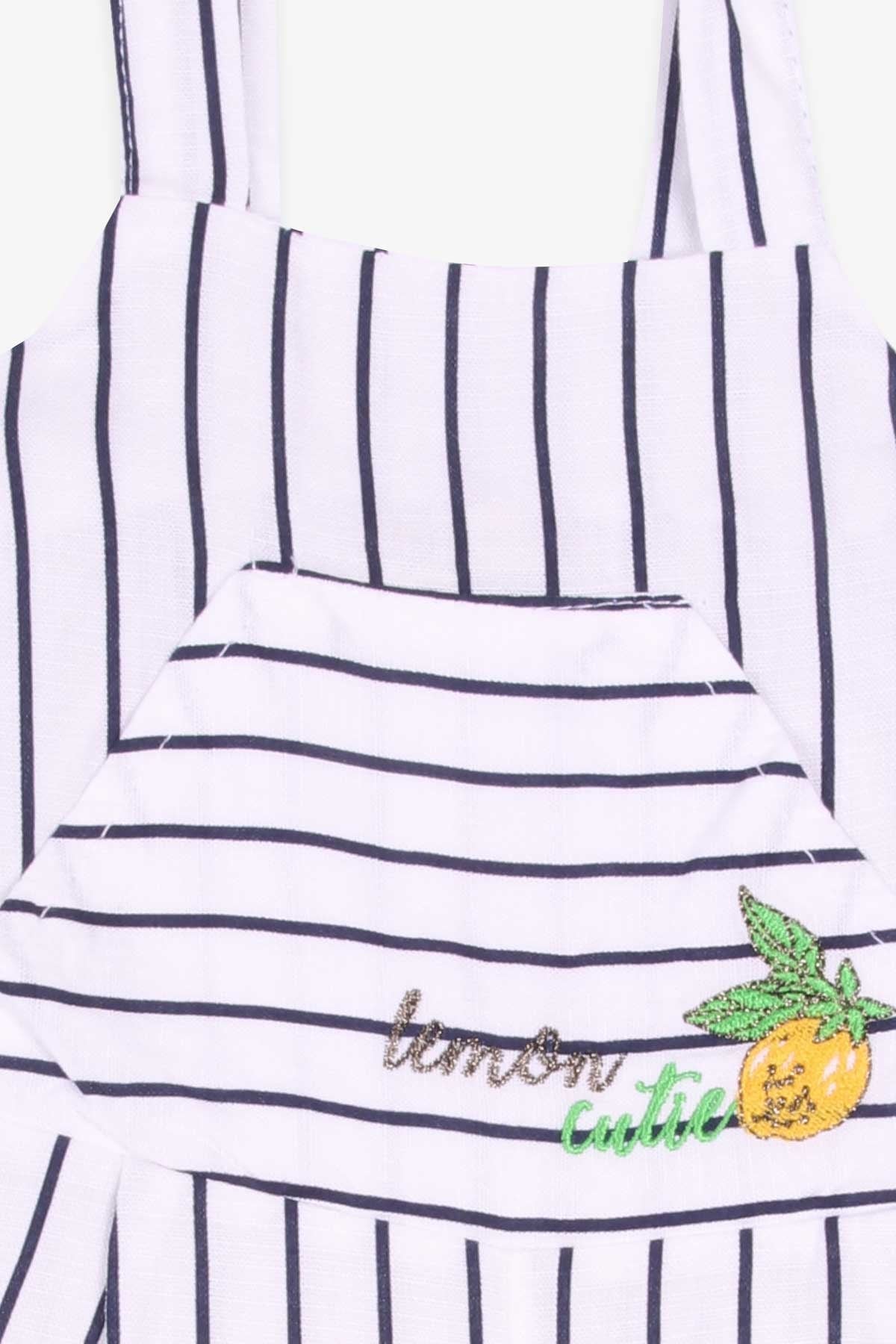 Escabel Kız Çocuk Tulum Limon Nakşlı Çizgili Desenli Ekru (1-4 Yaş)