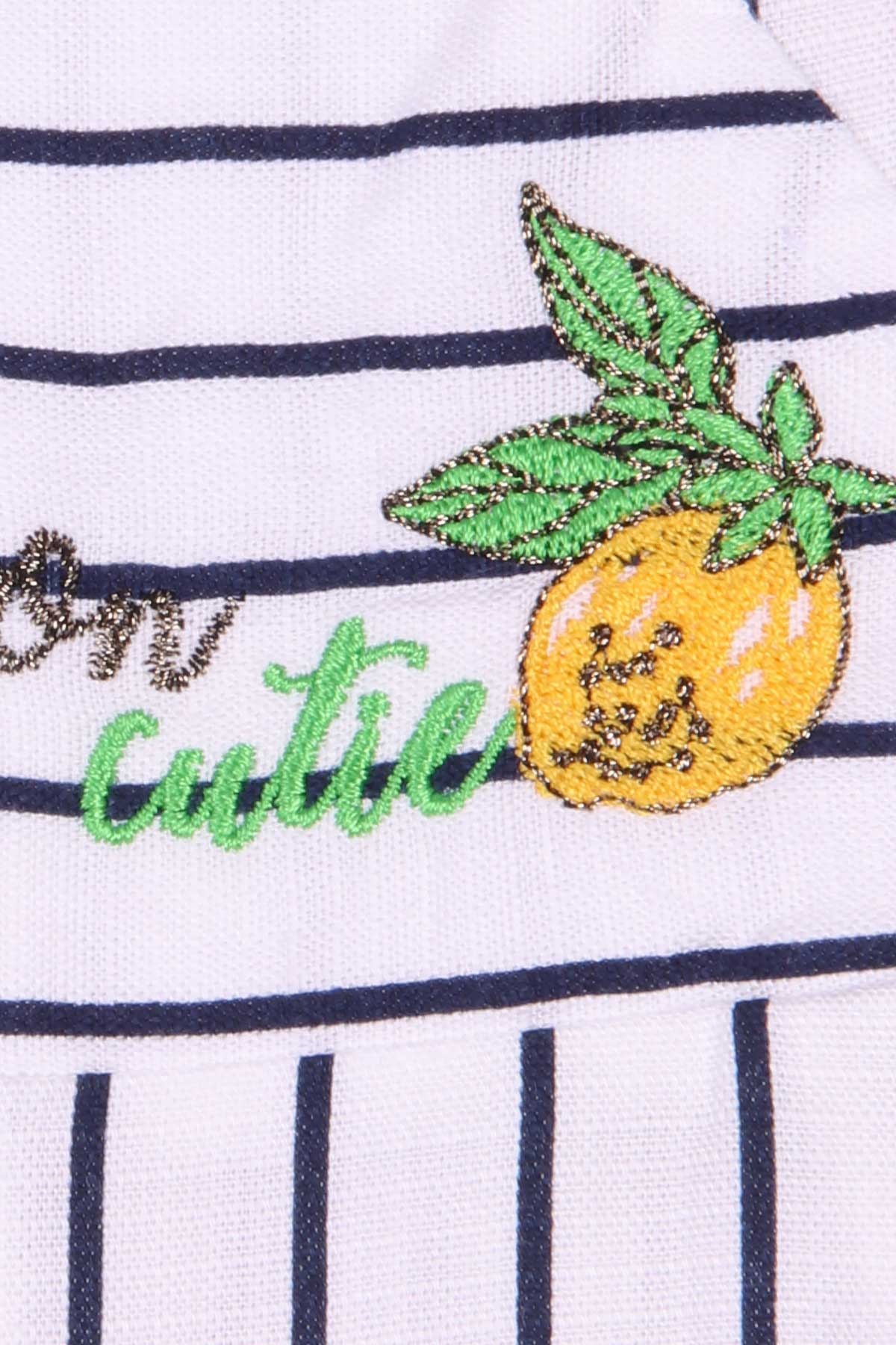 Escabel Kız Çocuk Tulum Limon Nakşlı Çizgili Desenli Ekru (1-4 Yaş)