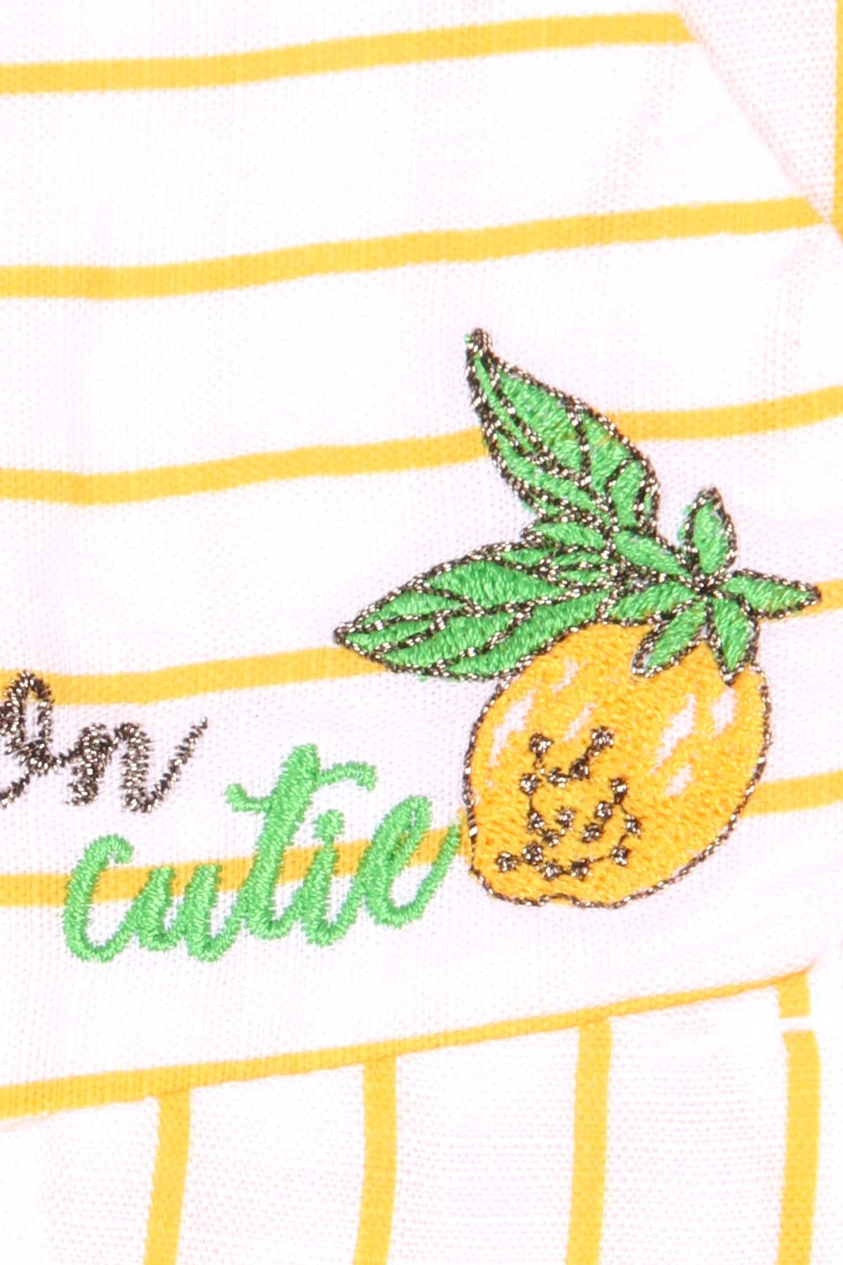 Escabel Kız Çocuk Tulum Limon Nakşlı Çizgili Desenli Ekru (1-4 Yaş)