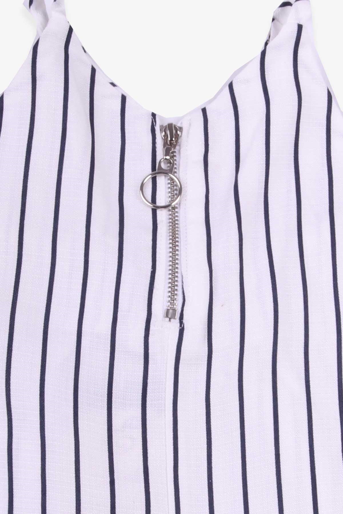 Escabel Kız Çocuk Tulum Önü Fermuarlı Çizgili Ekru (1-4 Yaş)