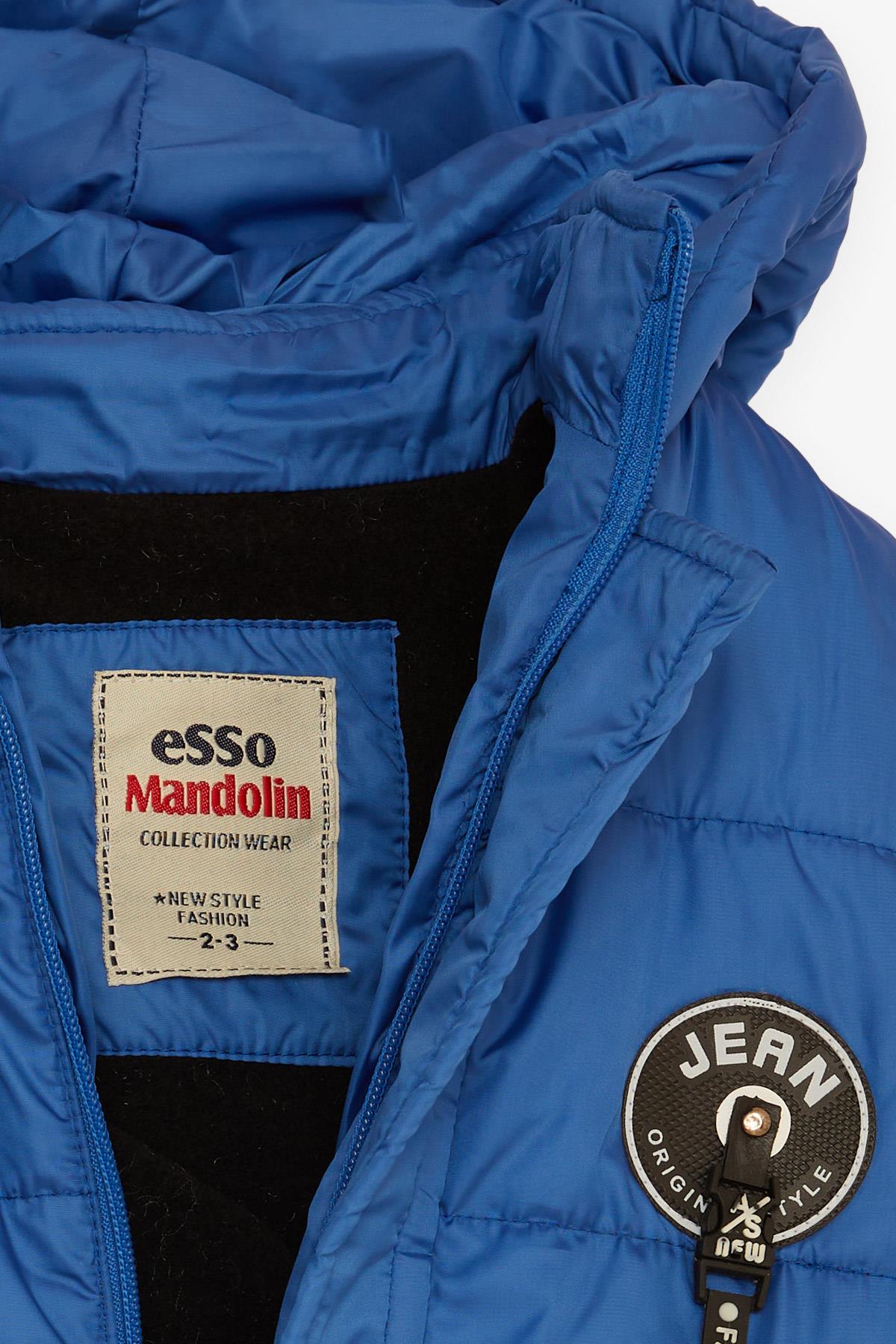 ESSO MANDOLİN Erkek Çocuk Mont Cepli Kapüşonlu Armalı Saks Mavisi (2-6 Yaş)