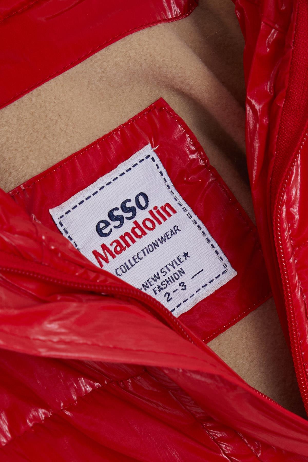 ESSO MANDOLİN Kız Çocuk Mont Kemerli Armalı Kapüşonlu Kırmızı (2-6 Yaş)