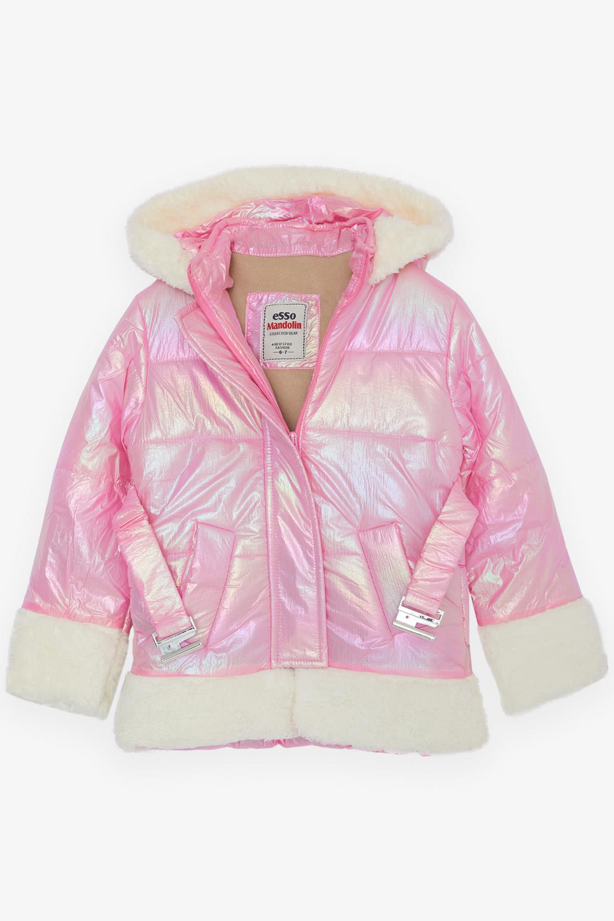 ESSO MANDOLİN Kız Çocuk Mont Kemerli Peluşlu Kapüşonlu Neon Pembe (6-10 Yaş)