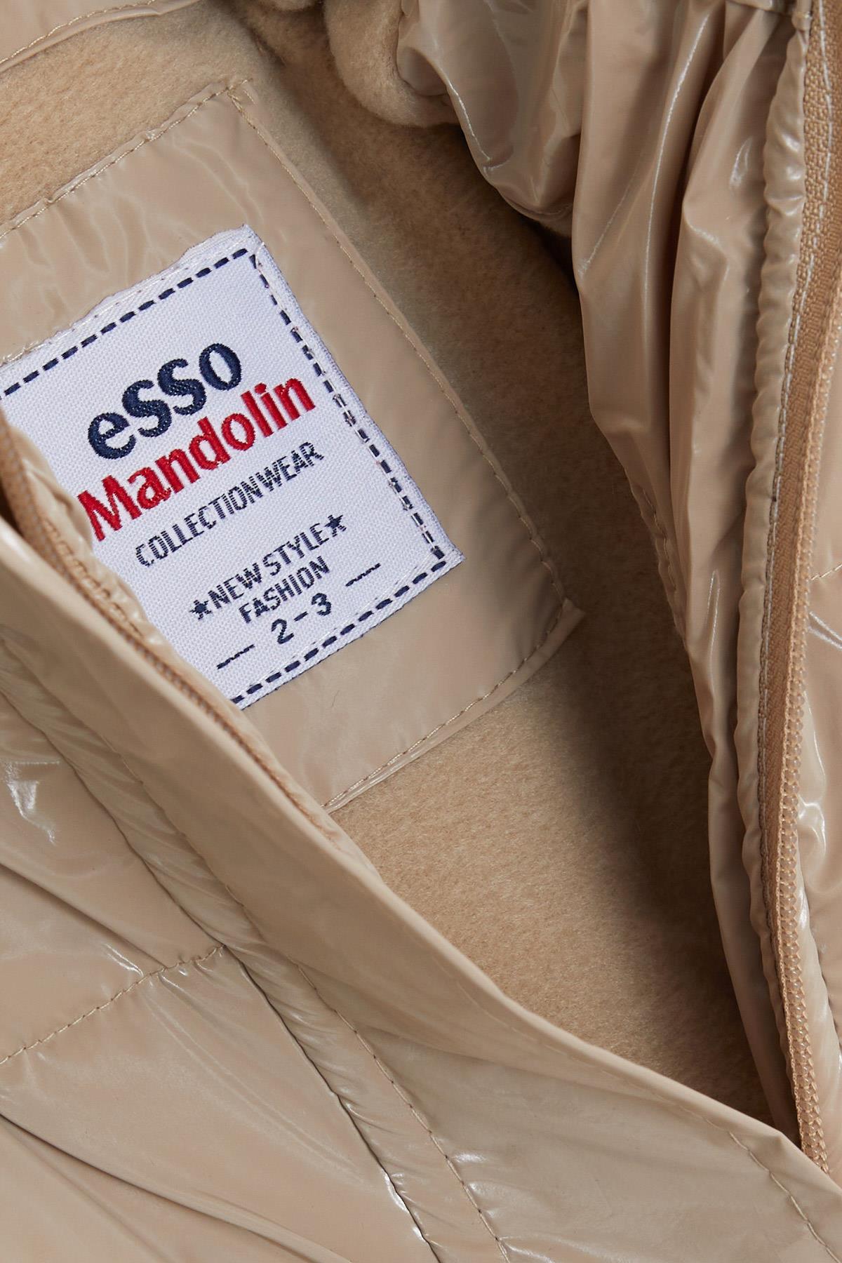 ESSO MANDOLİN Kız Çocuk Mont Kemerli Peluşlu Kapüşonlu Bej (2-6 Yaş)