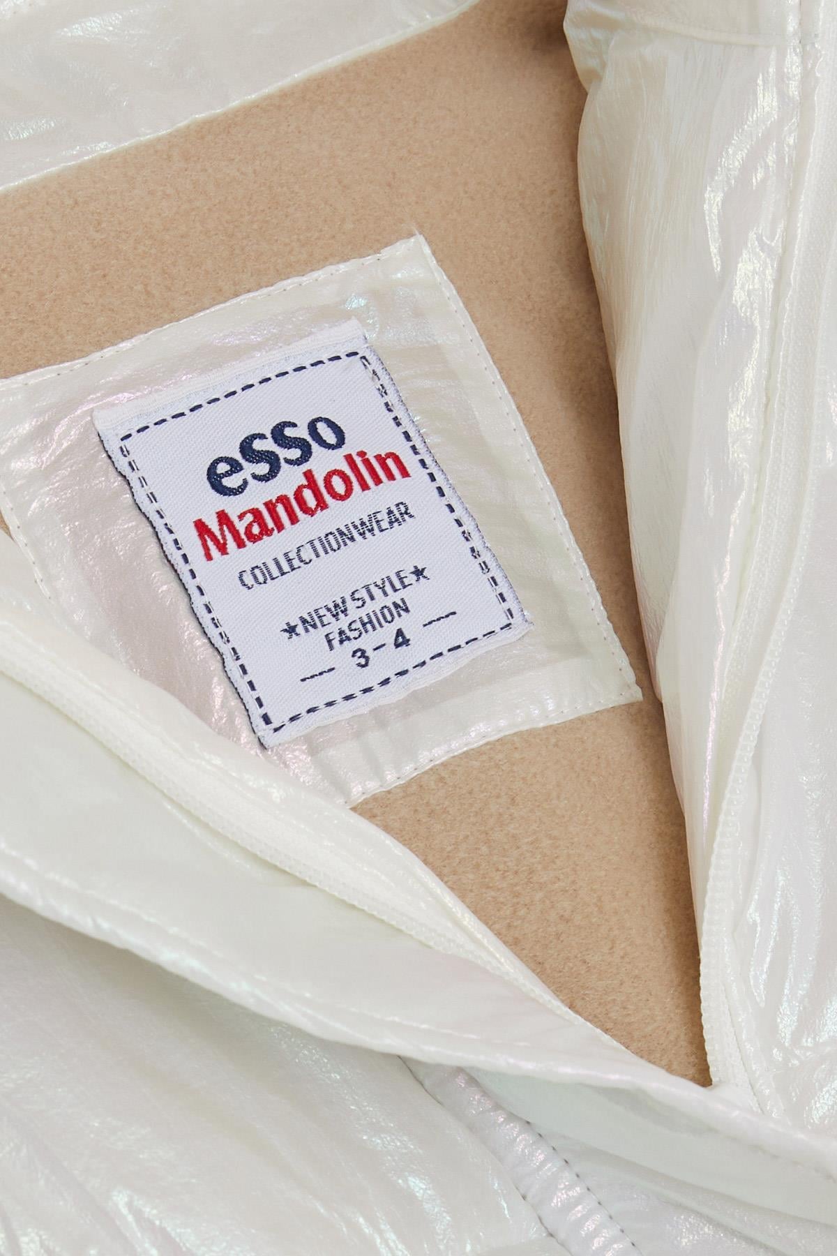 Esso Mandolin Kız Çocuk Mont Kemerli Peluşlu Kapüşonlu Beyaz (3 Yaş)