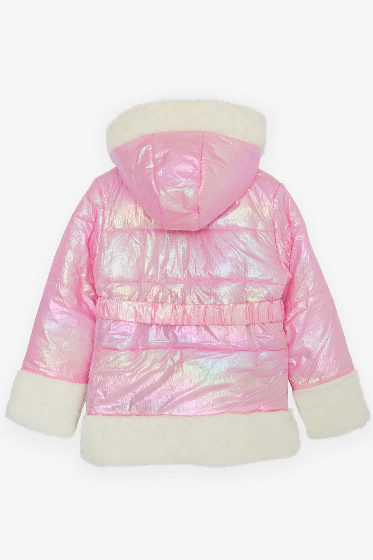 ESSO MANDOLİN Kız Çocuk Mont Kemerli Peluşlu Kapüşonlu Neon Pembe (6-10 Yaş)