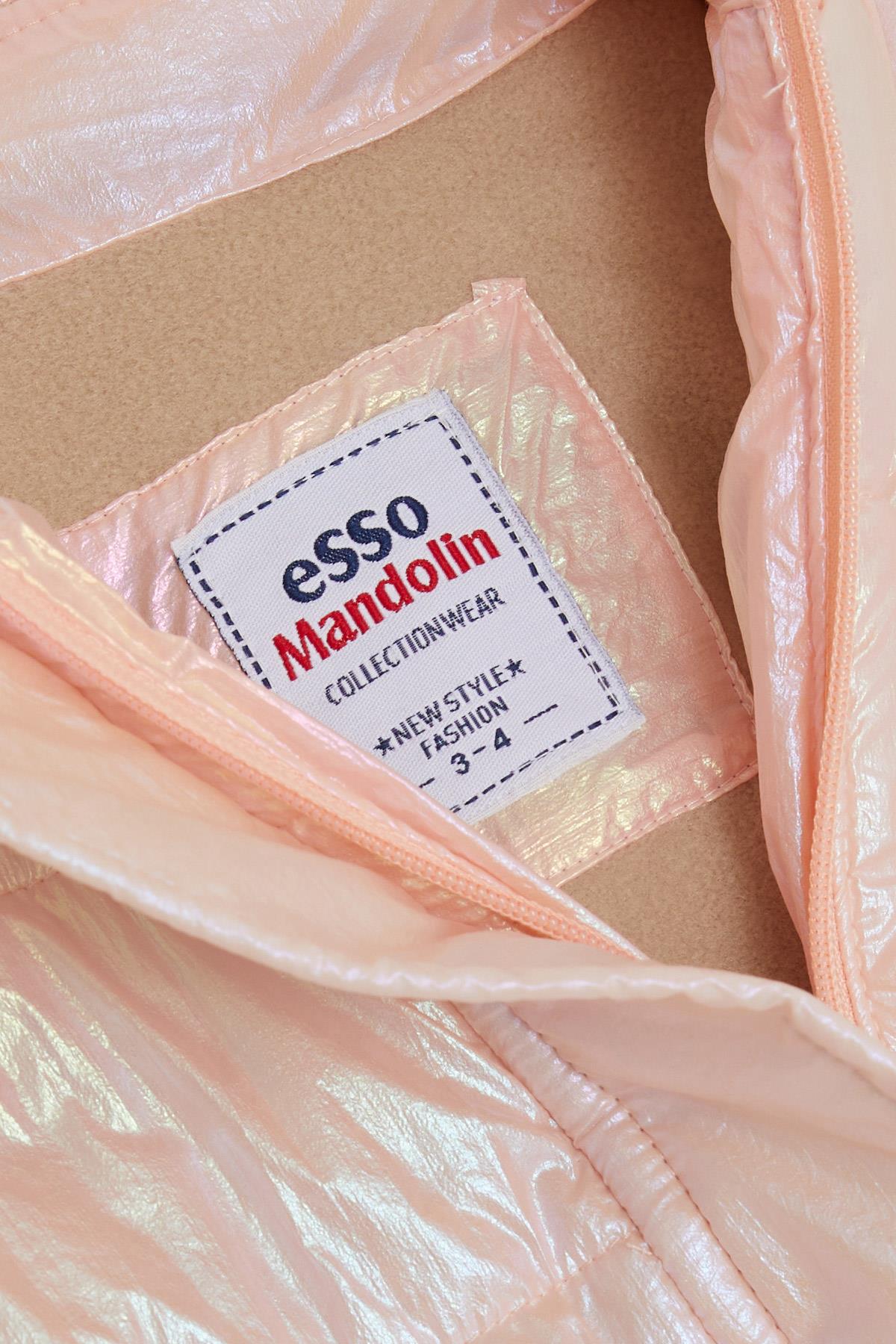ESSO MANDOLİN Kız Çocuk Mont Kemerli Peluşlu Kapüşonlu Neon Pudra (2-6 Yaş)