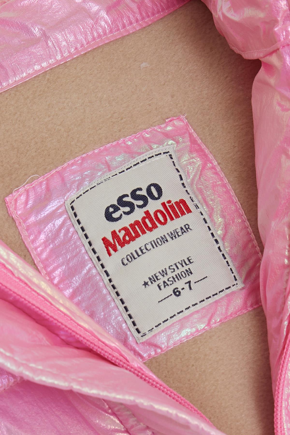 ESSO MANDOLİN Kız Çocuk Mont Kemerli Peluşlu Kapüşonlu Neon Pembe (6-10 Yaş)