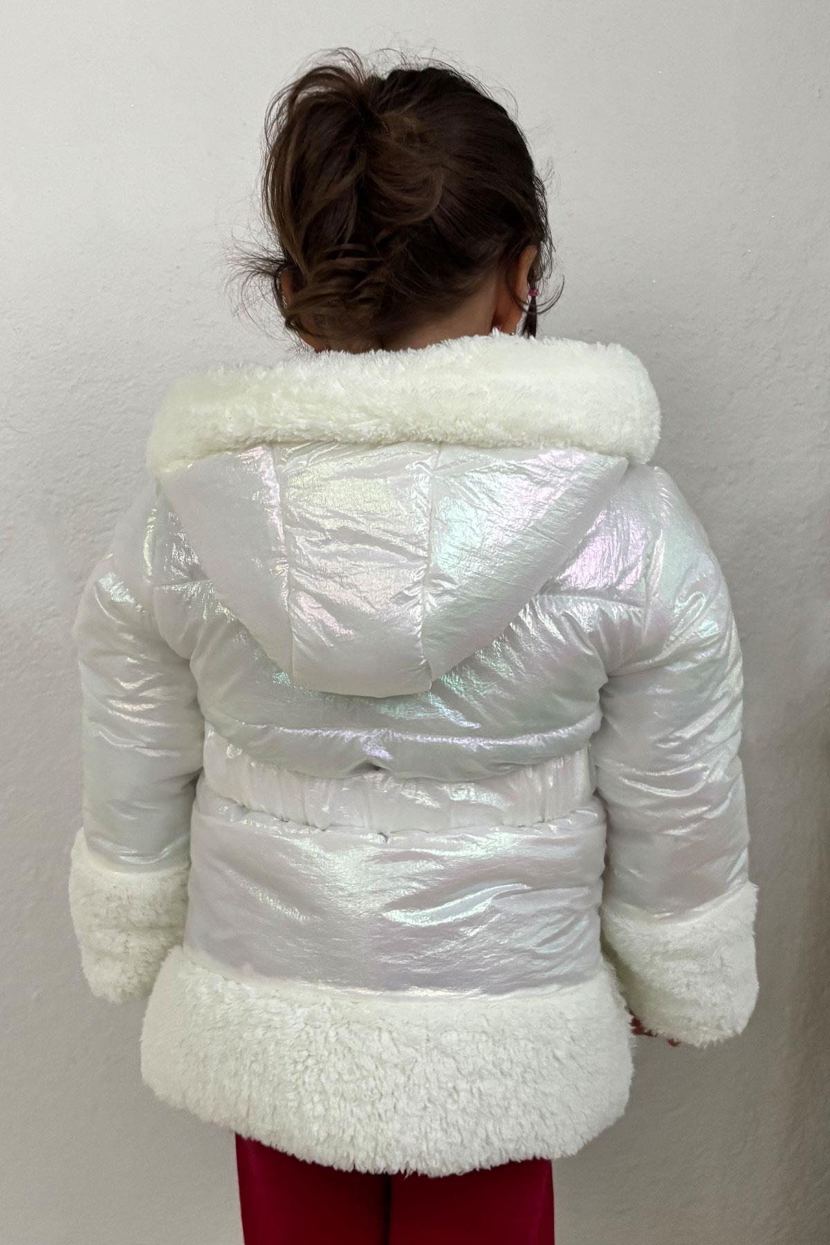 Esso Mandolin Kız Çocuk Mont Kemerli Peluşlu Kapüşonlu Beyaz (3 Yaş)