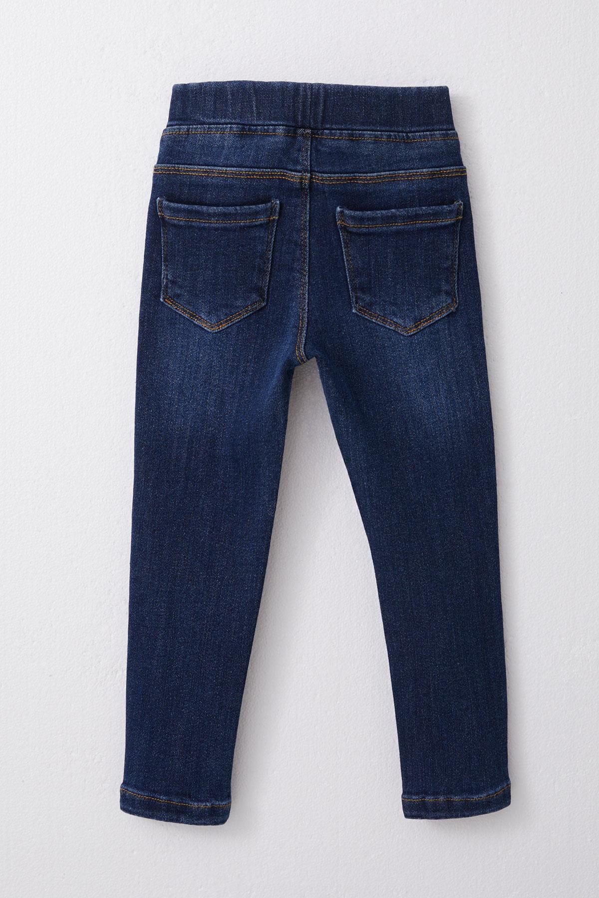 Export Kız Çocuk Jean Pantalon Taşlanmış Koyu Mavi (3-7 Yaş)