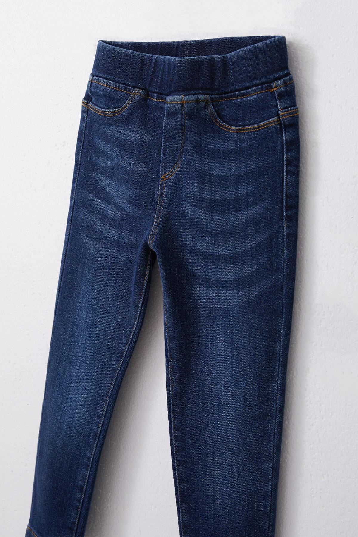 Export Kız Çocuk Jean Pantalon Taşlanmış Koyu Mavi (3-7 Yaş)