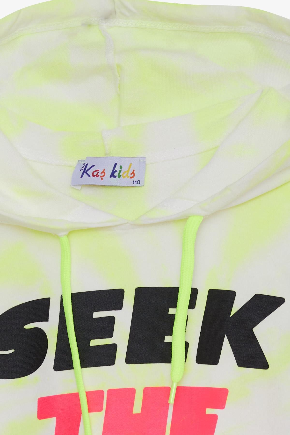 EXPORT Kız Çocuk Sweatshirt Batik Desenli Slogan Baskılı Ekru (9-13 Yaş)