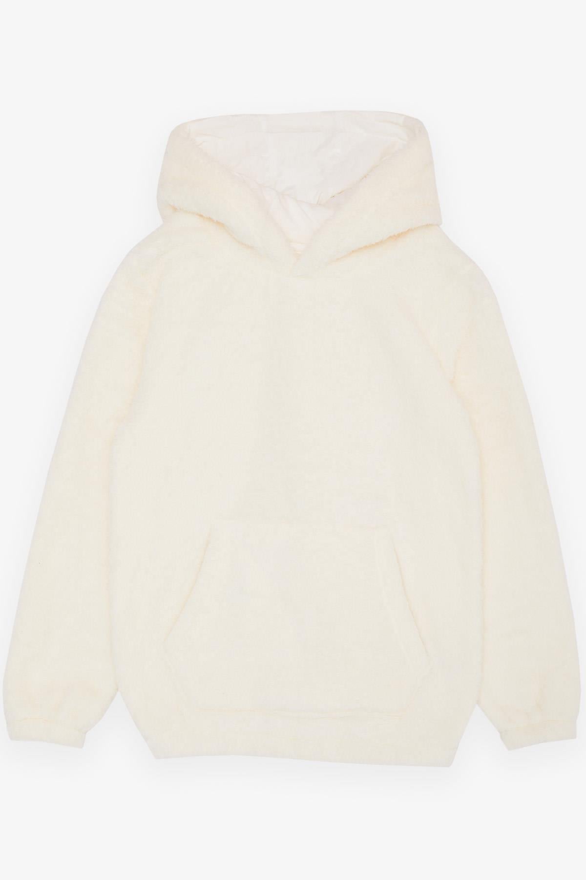 Export Kız Çocuk Sweatshirt Polar Kapüşonlu Beli Lastikli Krem (5-8 Yaş)
