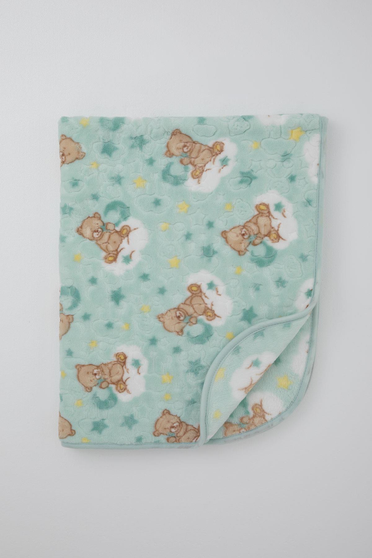 Golden Golden Yenidoğan Bebek Battaniyesi Emboss Kabartma Ayıcık Desenli Su Yeşili (100 x 120 cm)