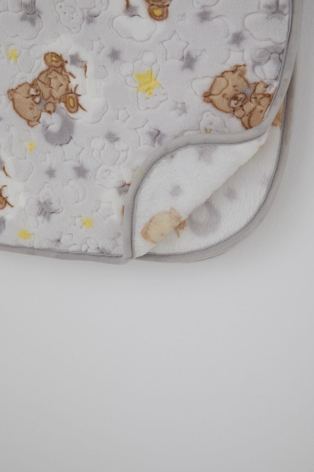 Golden Golden Yenidoğan Bebek Battaniyesi Emboss Kabartma Ayıcık Desenli Açık Gri (Standart)