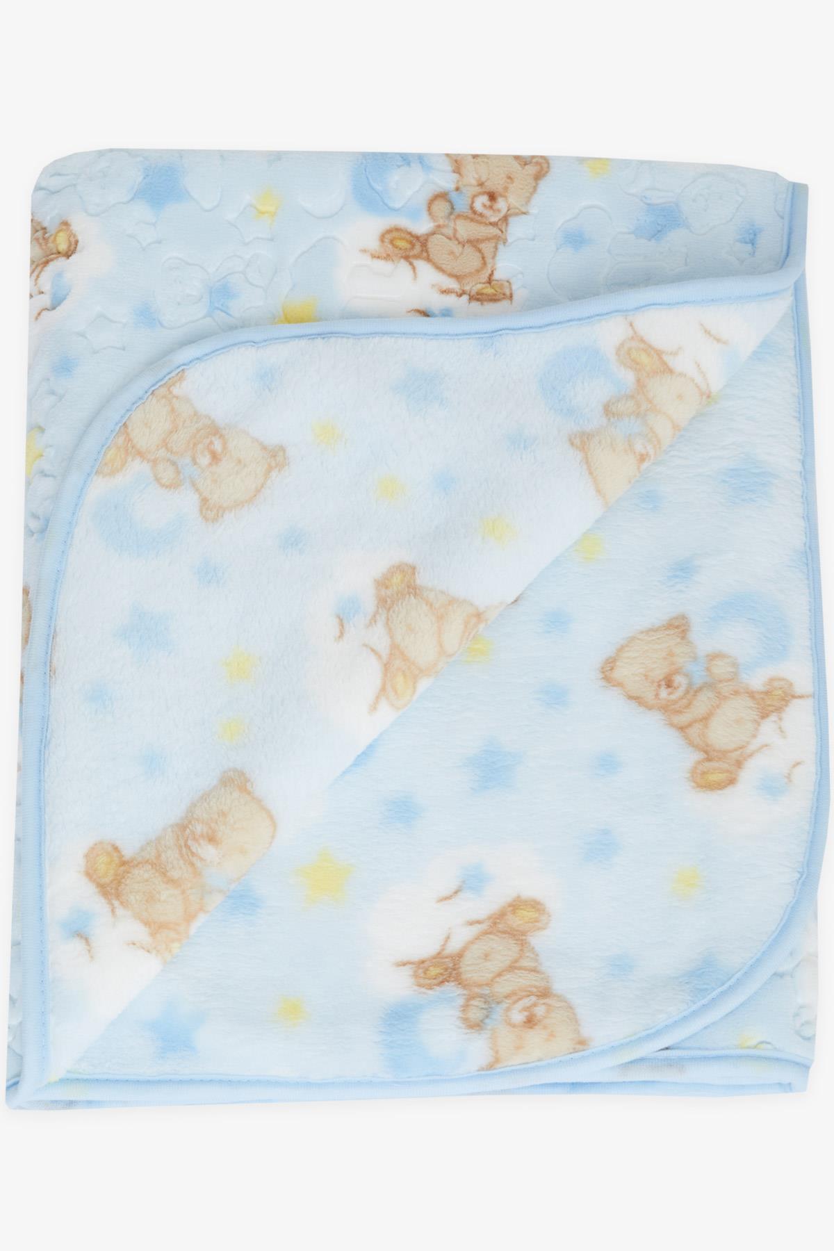 GOLDEN Golden Yenidoğan Bebek Battaniyesi Emboss Kabartma Ayıcık Desenli Mavi