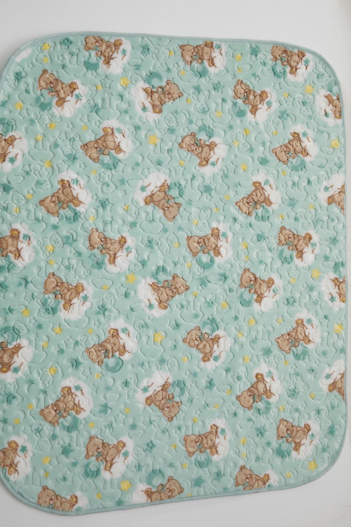 Golden Golden Yenidoğan Bebek Battaniyesi Emboss Kabartma Ayıcık Desenli Su Yeşili (100 x 120 cm)